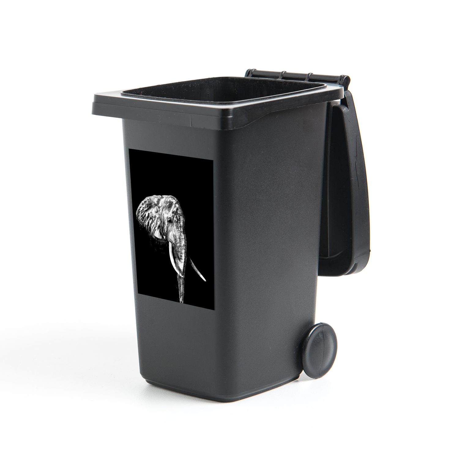 MuchoWow Wandsticker Illustration Elefant vor schwarzem Hintergrund - schwarz und weiß (1 St), Mülleimer-aufkleber, Mülltonne, Sticker, Container, Abfalbehälter
