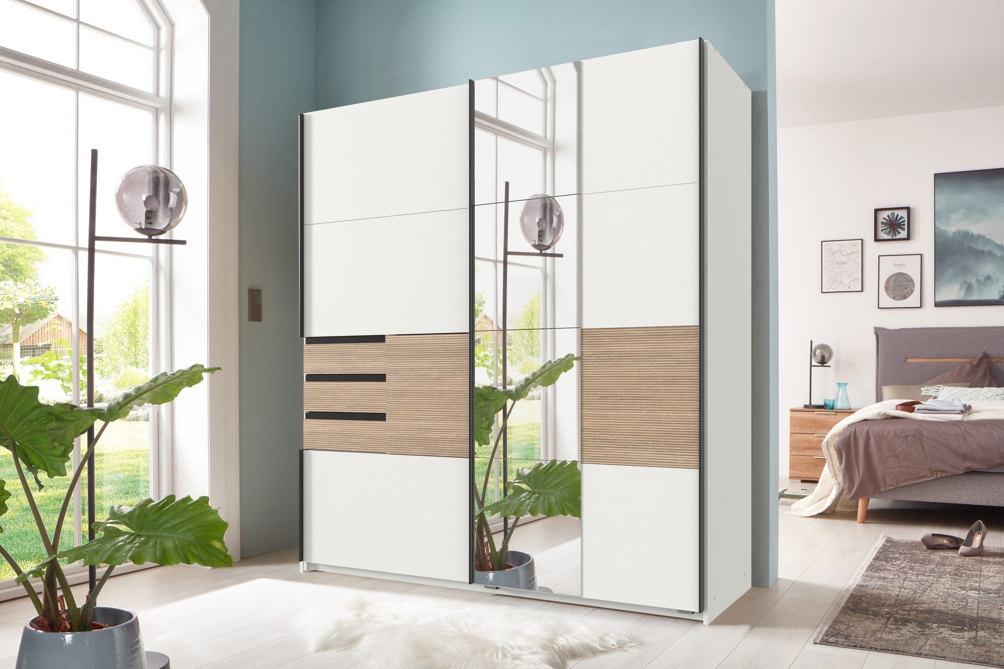 freiraum Schwebetürenschrank Bremen in WEISS + MULTIPLEX - 180x198x65cm (BxHxT)