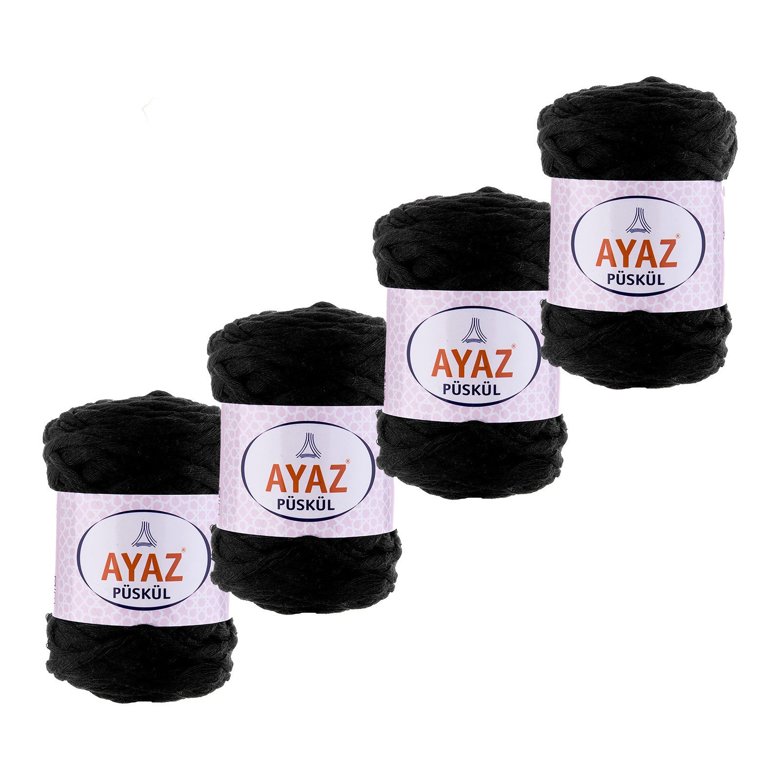 AYAZ 4 x 250g Strickgarn Püskül Strickwolle Häkeln Makramegarn Häkelwolle, 300 m (Paket, 5-St), 1217 schwarz