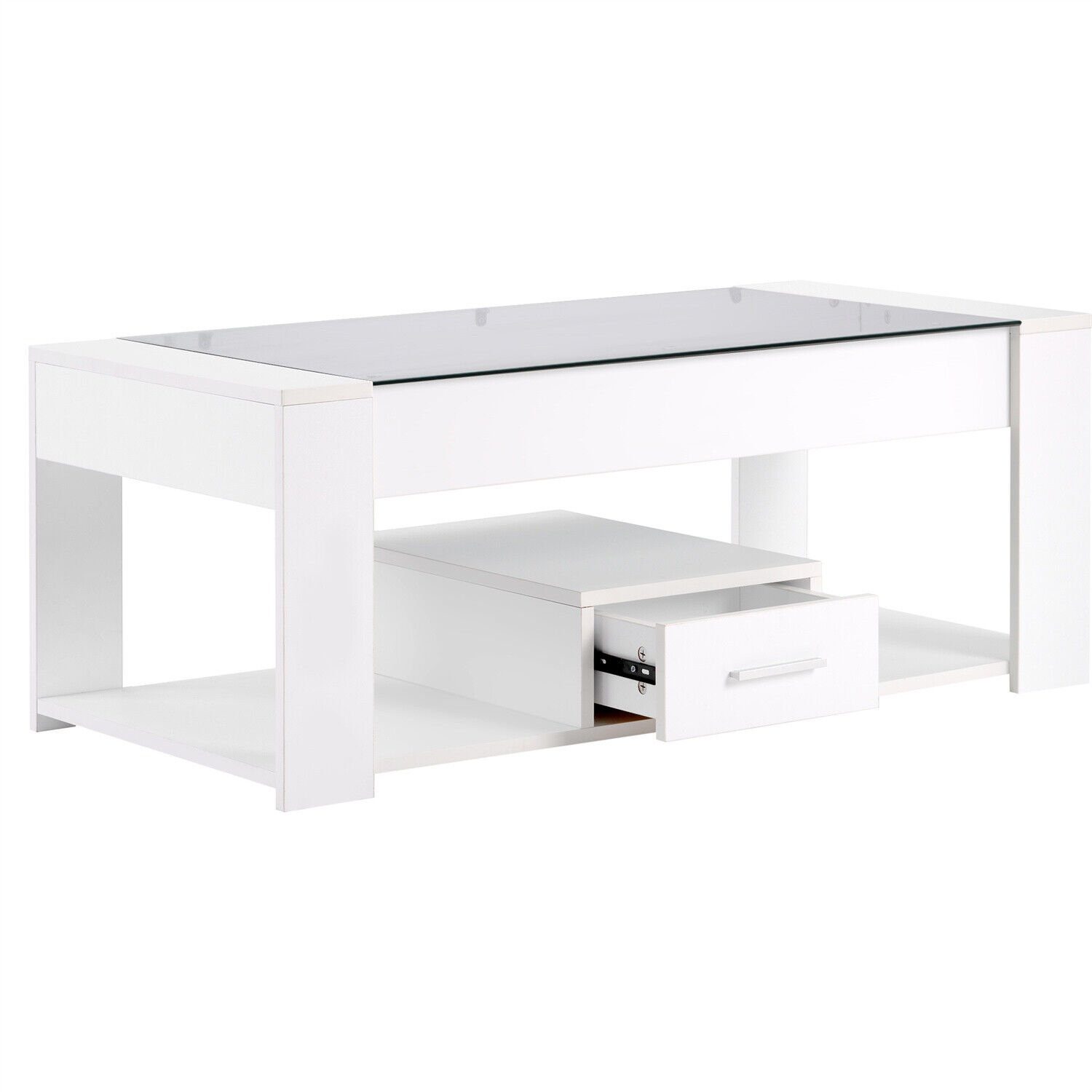 DOTMALL Glasplatte Weiß Wohnzimmer Stauraum Tischsitz Couchtisch mit