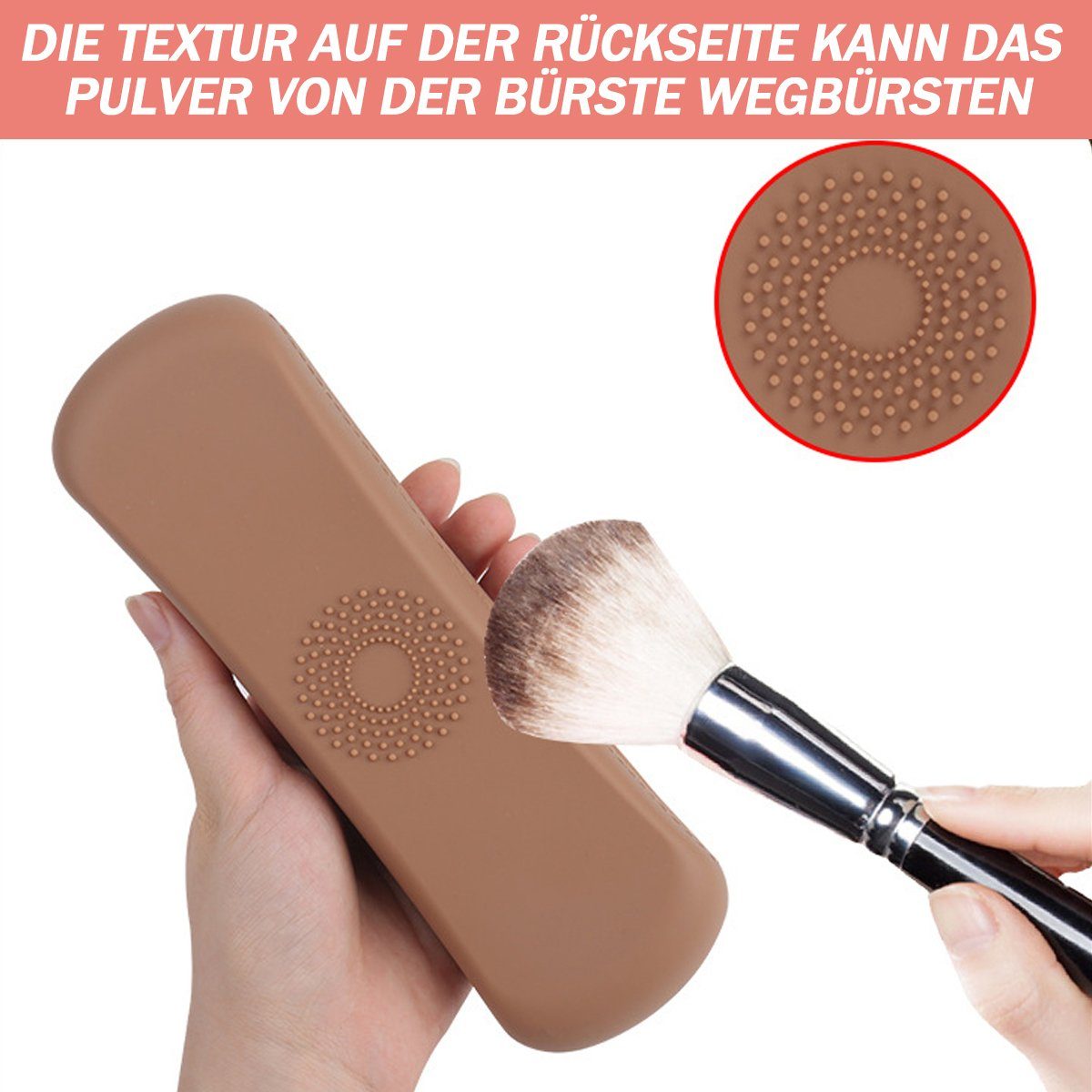 Braun Reise-Make-up-Pinselhalter,Silikon,mit Jormftte Anti-Fall-Out-Reißverschluss Kosmetiktasche