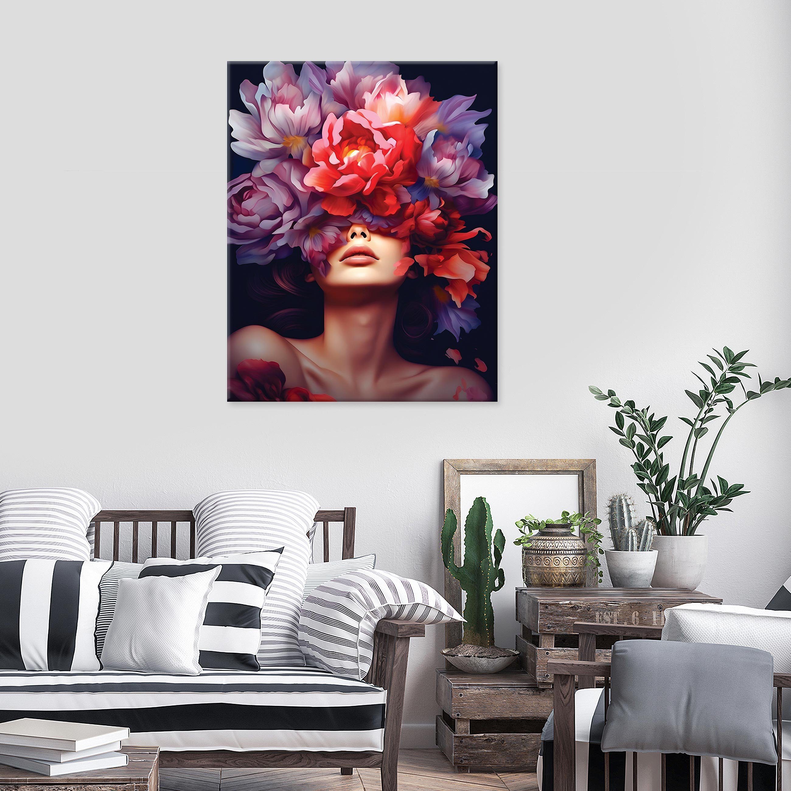 Wallarena Leinwandbild Frau Art Blumen Buntes Kunst Wandbild Wand Deko Lein günstig online kaufen
