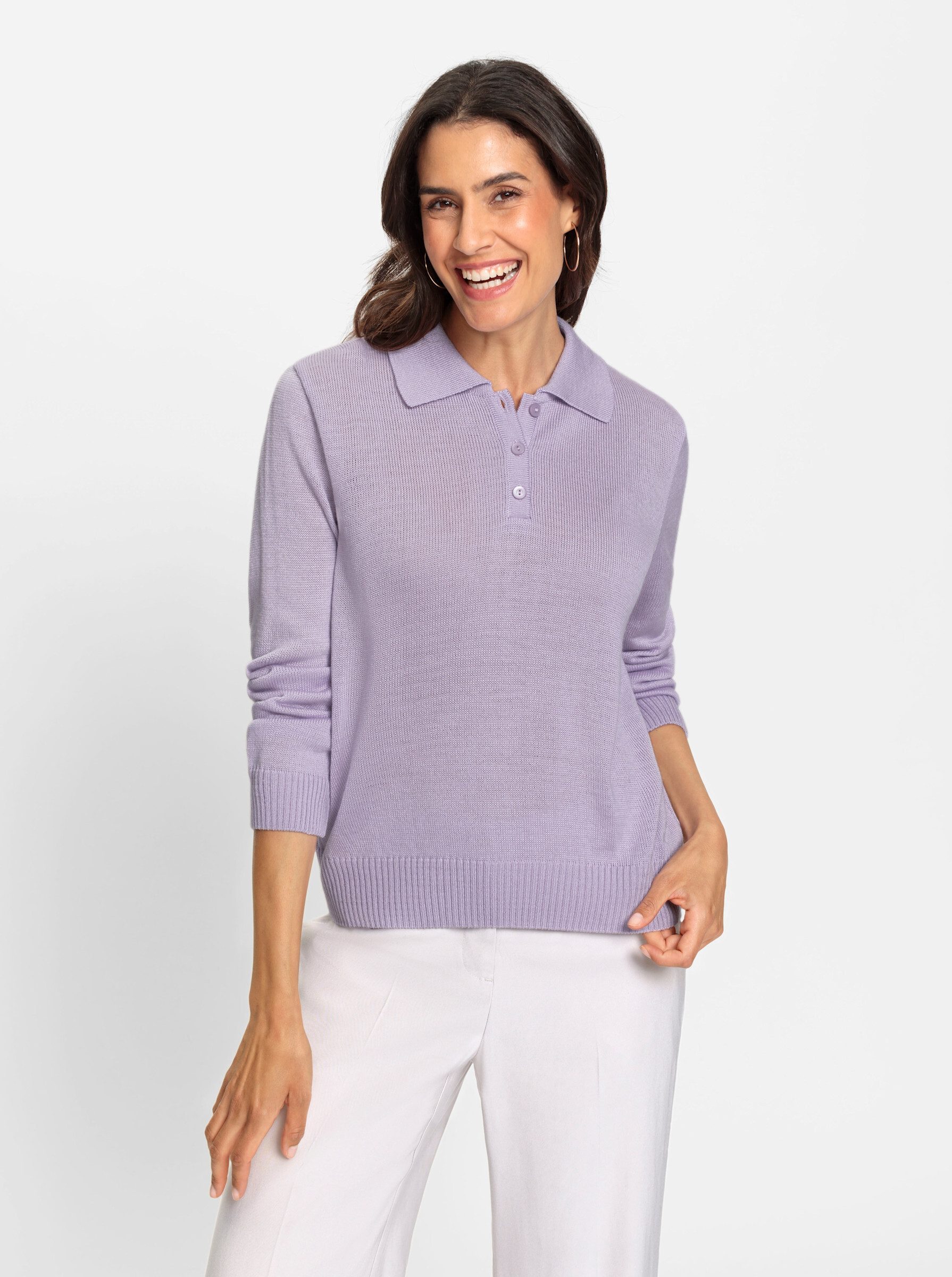 Witt Strickpullover Polopullover Langarm Jersey, Materialmix günstig online kaufen