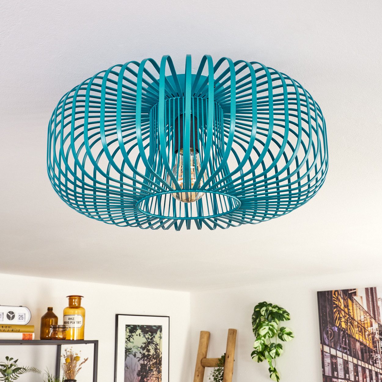 hofstein Deckenleuchte moderne Deckenlampe aus Metall in Petrol, ohne Leuchtmittel, Lichteffekt an der Decke, Ø 40,5 cm, 1 x E27, ohne Leuchtmittel – Bild 2 von 5