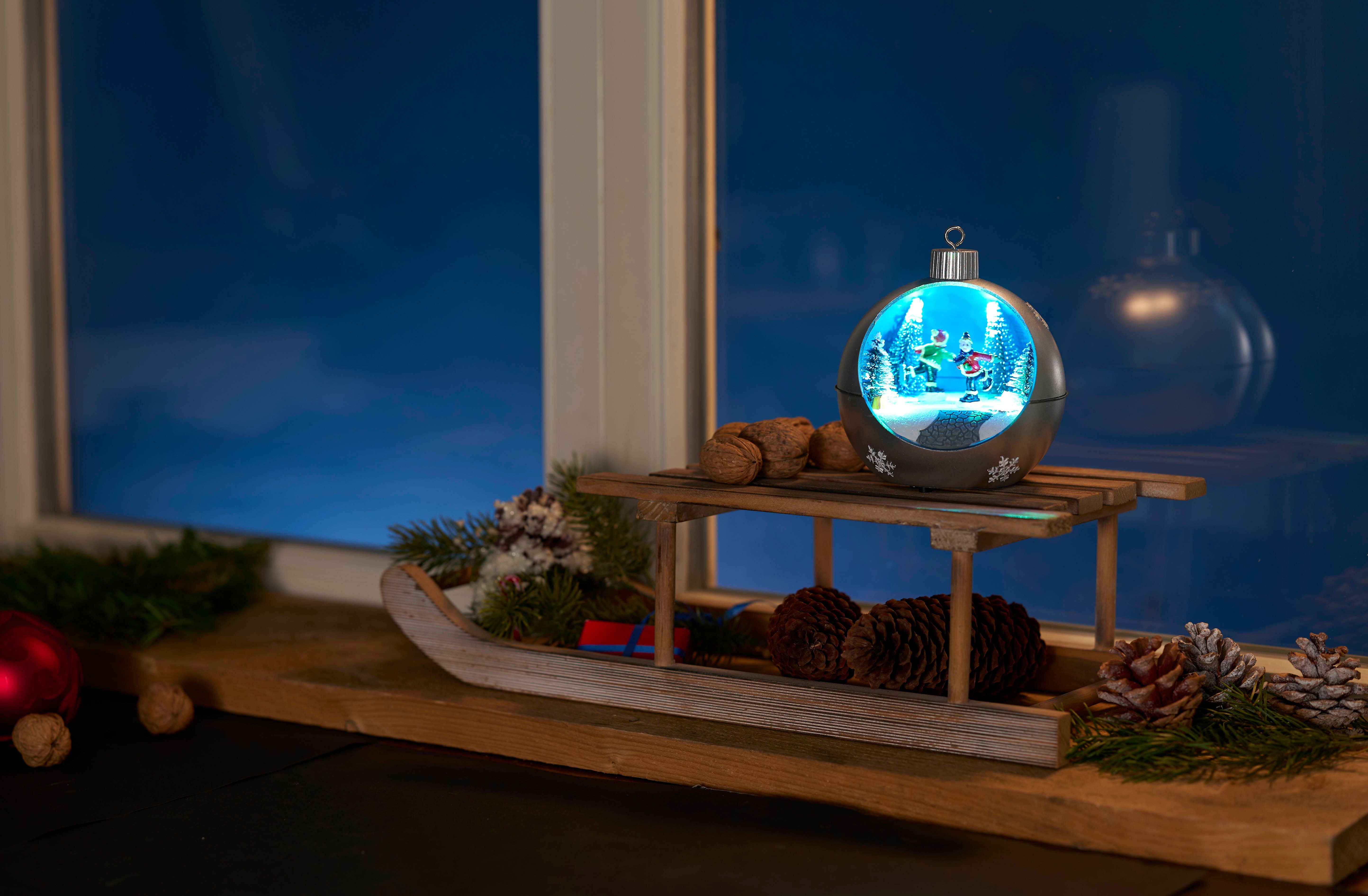 Melodie Weihnachtskugel Figuren Christbaumschmuck mit rotierenden Northpoint Schneewirbeleffekt LED