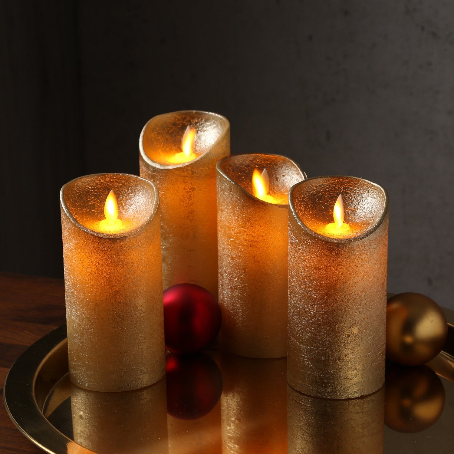 MARELIDA LED-Kerze LED Kerzenset Adventskerzen Echtwachs zum Auspusten H:  15cm gold 4St. (4-tlg)