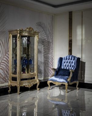 Casa Padrino Vitrine Luxus Barock Vitrine Silber / Gold - Handgefertigter Massivholz Vitrinenschrank - Barock Wohnzimmer Möbel