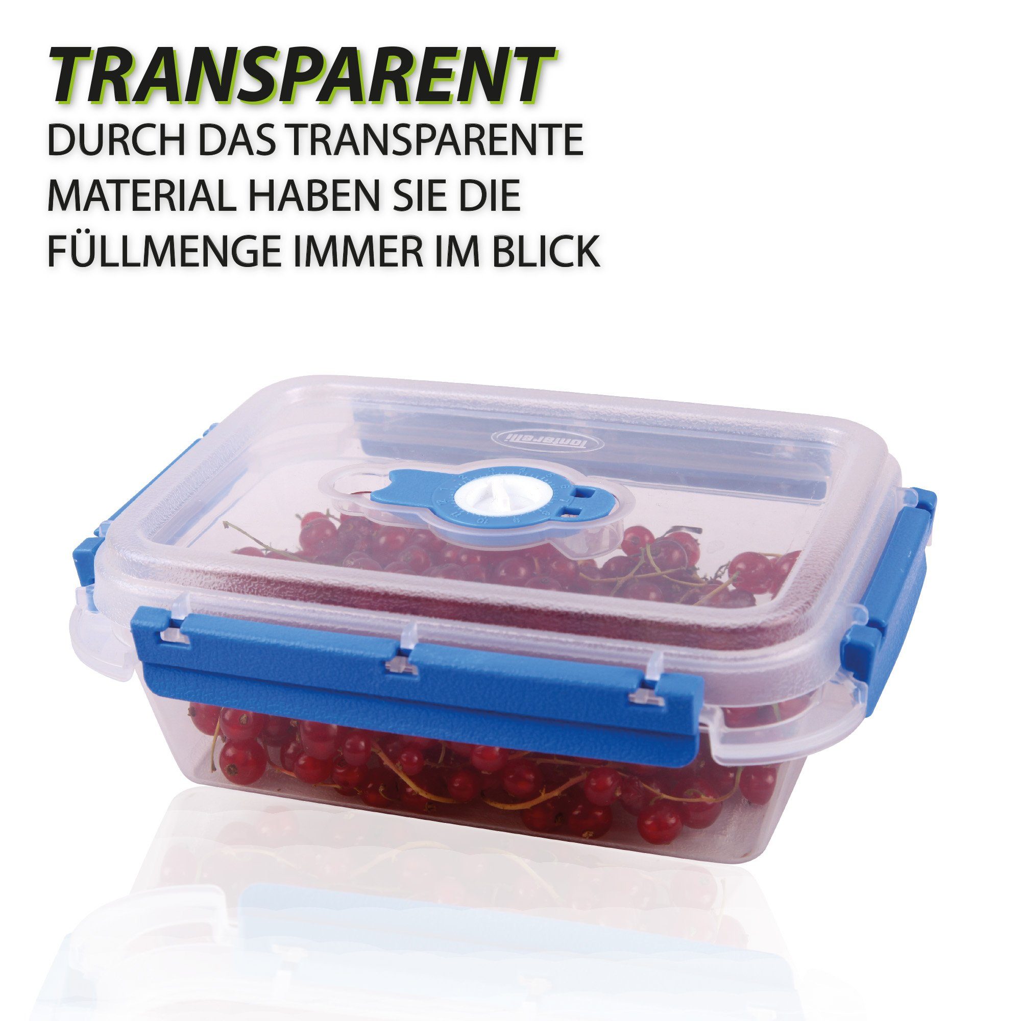 - (1-tlg), Tontarelli Frischhaltedose Lebensmittel Prep 0,9 Vorratsdose - Meal Lunchbox luftdicht für Aufbewahrungsbox L, Blau Kunststoff,