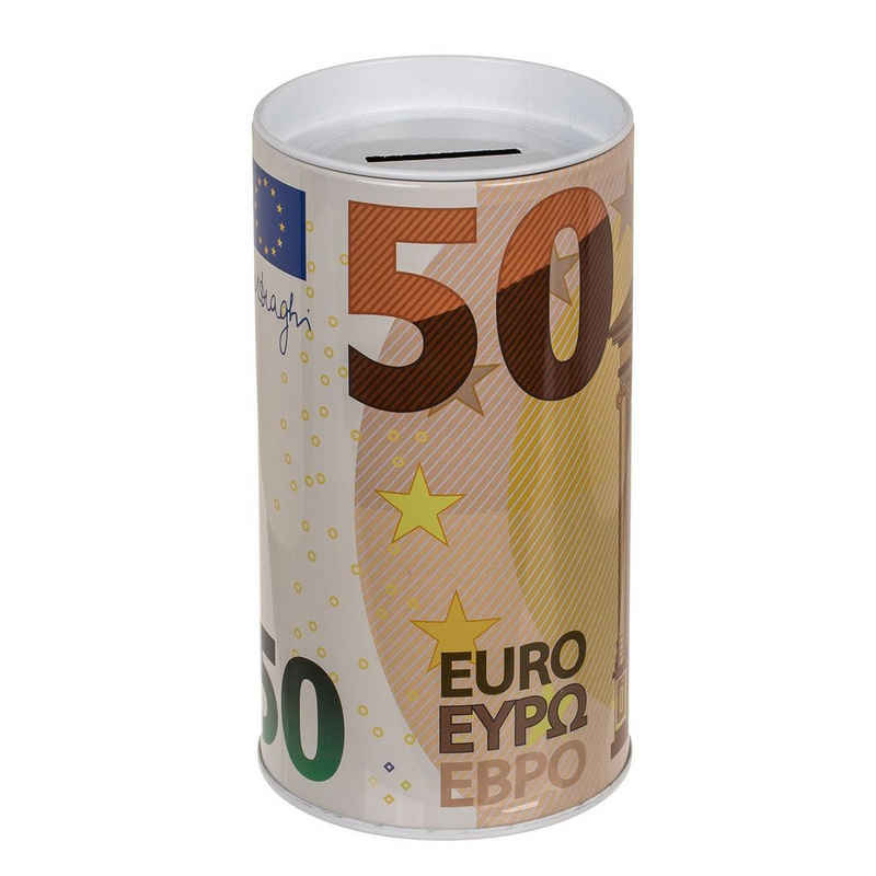 ReWu Spardose Metall-Spardose, €-Noten, 15,5 x 8 cm, abnehmbarer Deckel, 50€