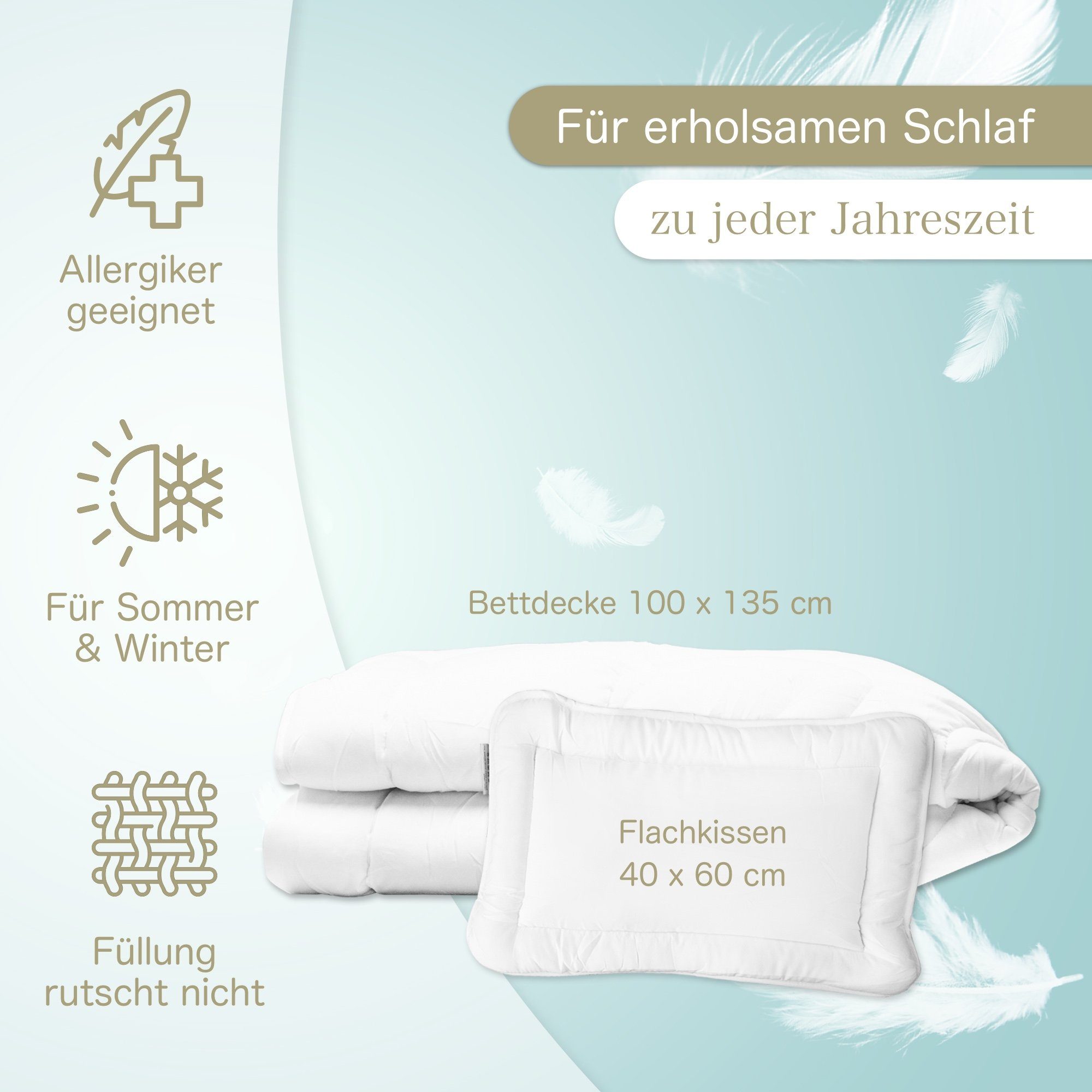 KiGATEX Kinderbettdecke + Kopfkissen Kinderbettenset mit Bärchensteppung, Füllung: 100% Polyester, 2-teilig