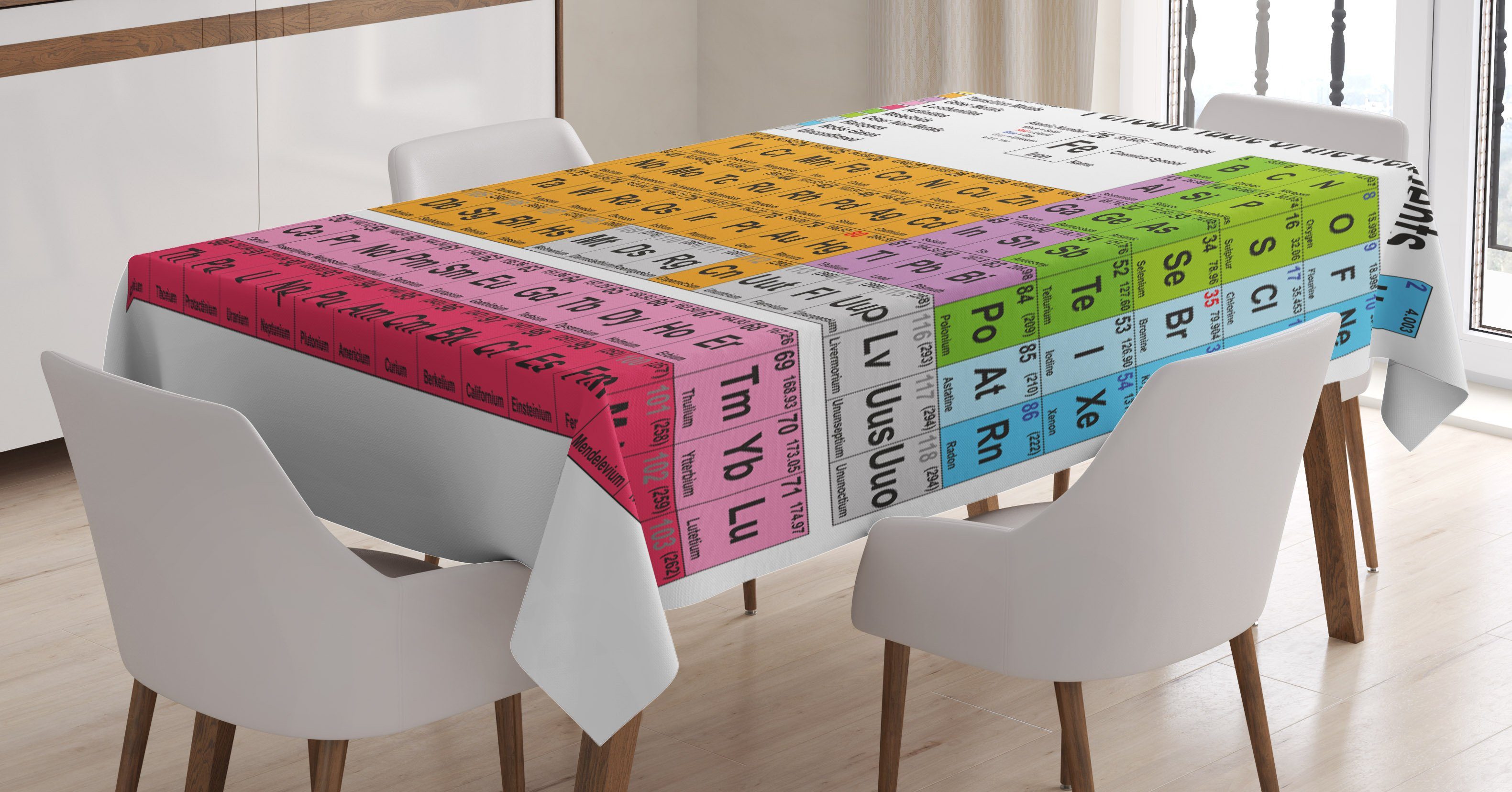 Abakuhaus Tischdecke Farbfest Waschbar Für den Außen Bereich geeignet Klare Farben, Periodensystem Chemie-Liebhaber