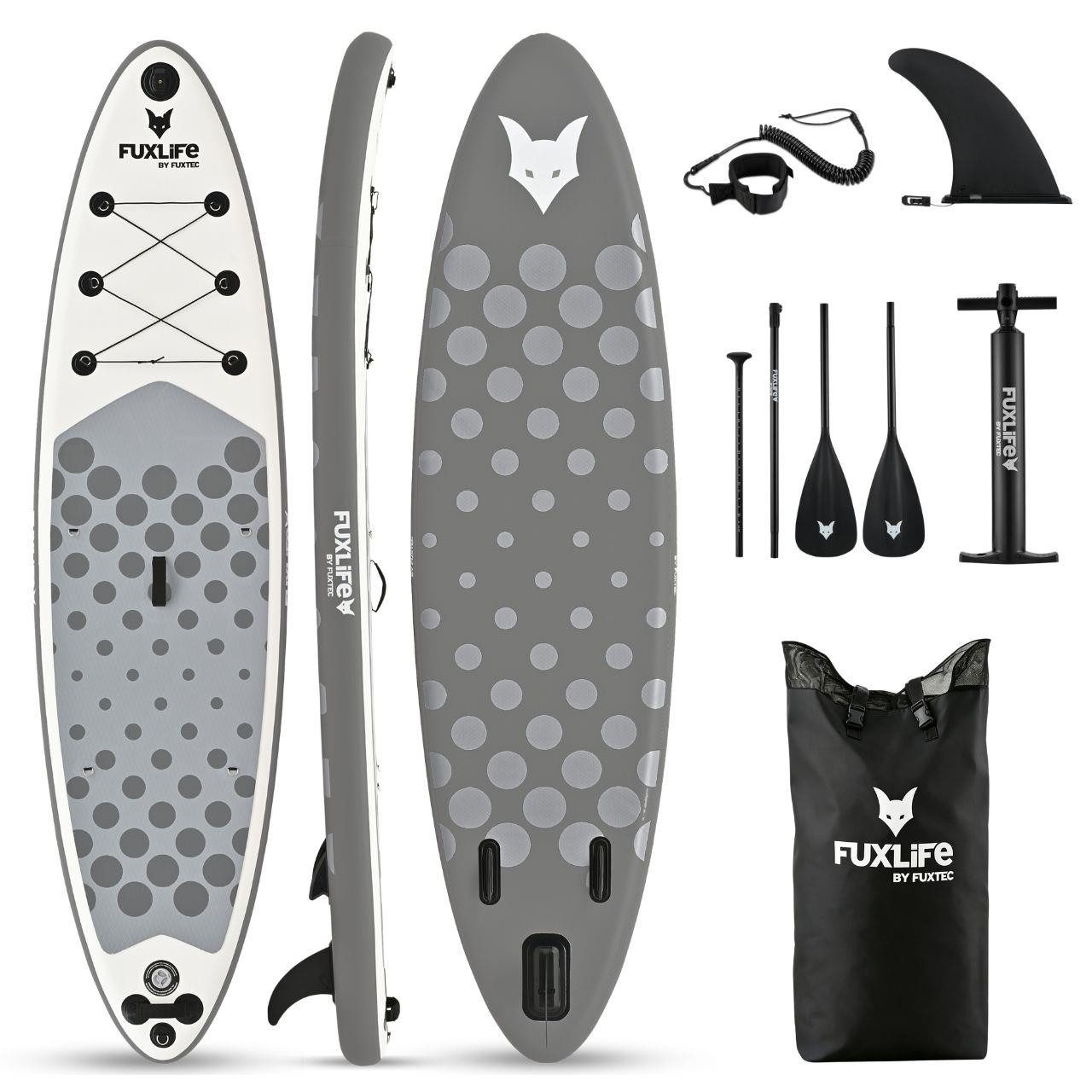 FUXLIFE SUP-Board FX-SUP320eco, Aufblasbar, (3 Finnen,Paddel,Pumpe,Tragetasche,Sicherheitsleine,Reparaturset)