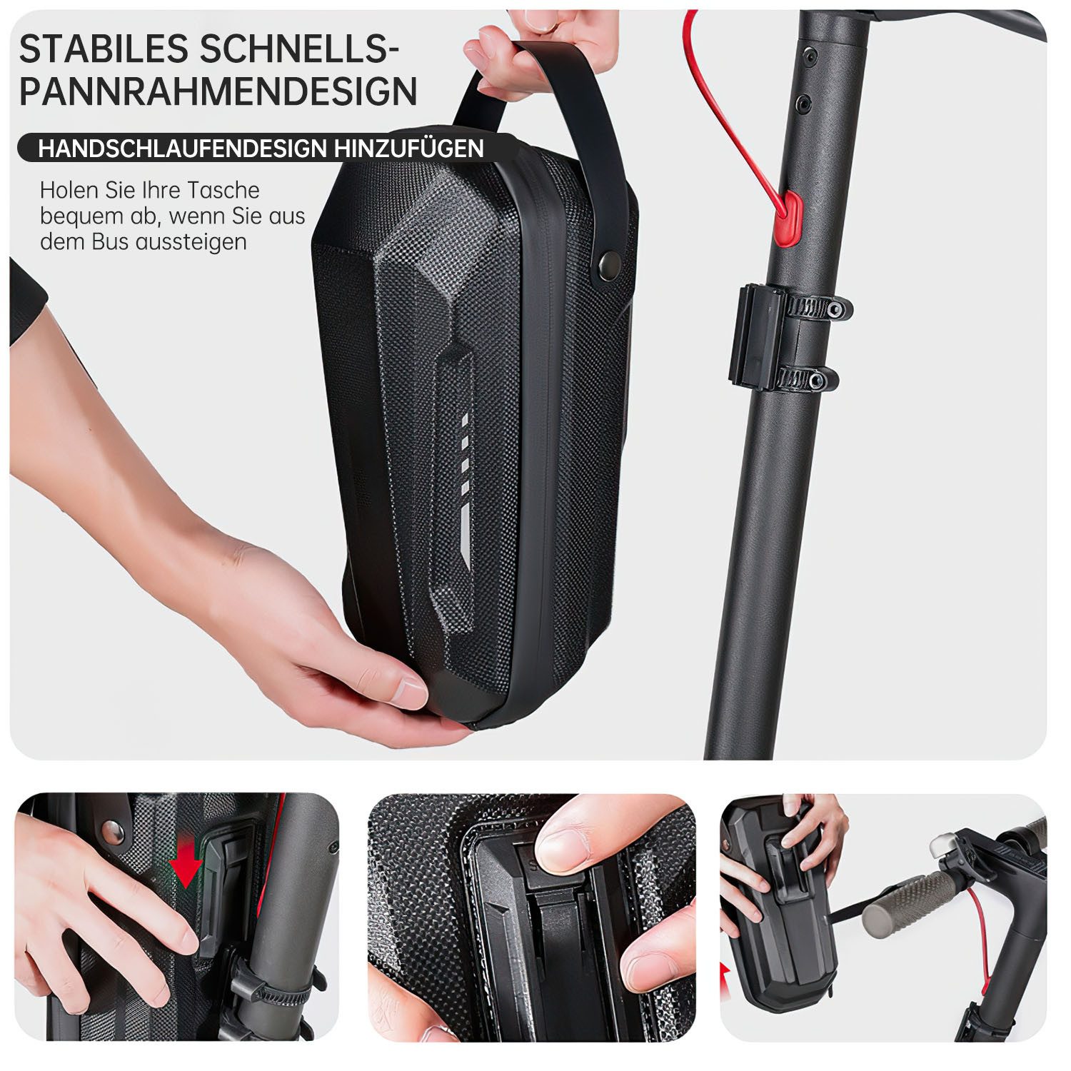 Refined Living Fahrradtasche E Scooter Tasche 3L Große Kapazität Schnellverschluss Wasserdichte (Lenkertasche wasserdicht mit Tragegriff für E-Scooter Elektroroller, 1-tlg., E Roller Tasche Eva Taschen für Scooter E roller zubehör), Vordertasche für Elektroroller Roller Tasche Front Tube Bag
