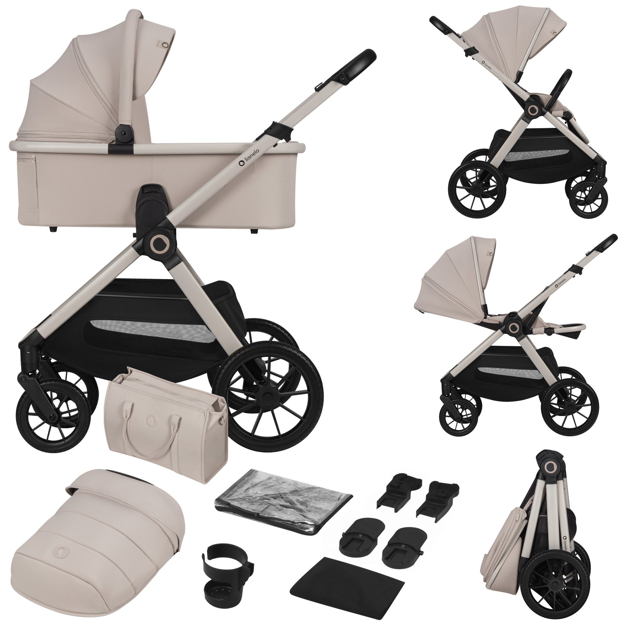 lionelo Kombi-Kinderwagen LAYLA 2IN1, (Set), 3D-Panoramabelüftung/ XXL-Sitz/ komfortable Federung