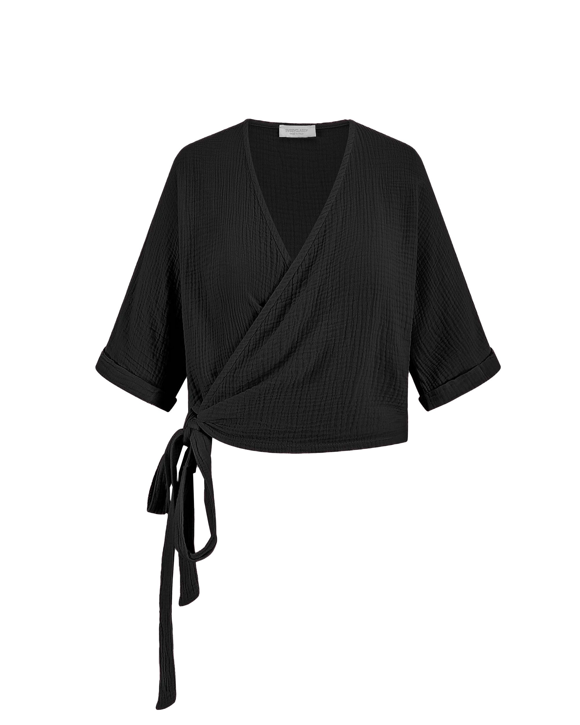 SASSYCLASSY Wickelbluse Musselin Bluse mit Bindeband günstig online kaufen