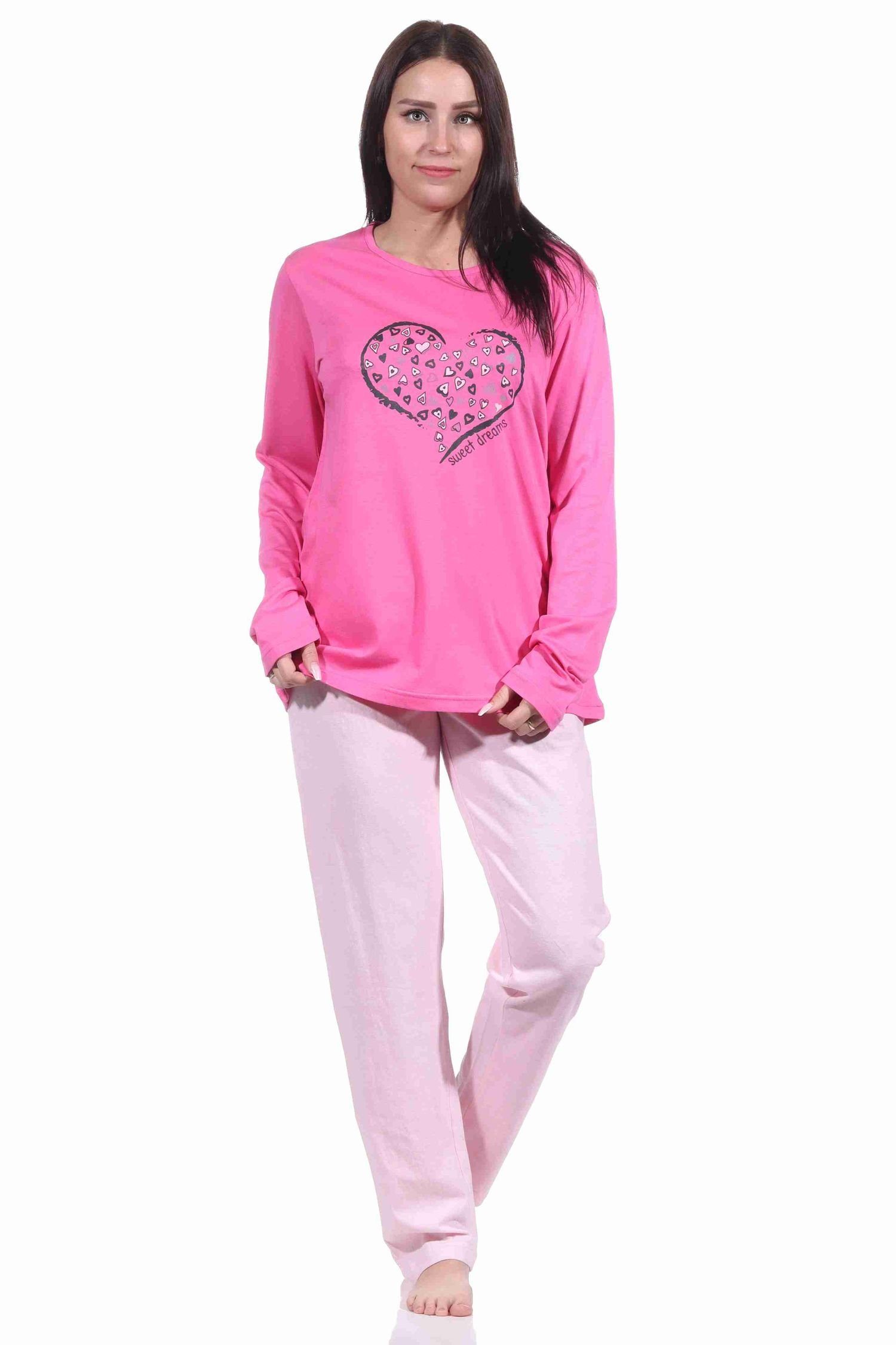 RELAX by Normann Pyjama Damen Pyjama langarm Schlafanzug mit Herzmotiv - 212 10 904a pink