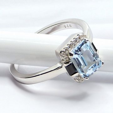 Goldene Hufeisen Silberring echter Blautopas Ring 925 Sterling-Silber Rhodiniert, Damen-Schmuck mit Edelsteine