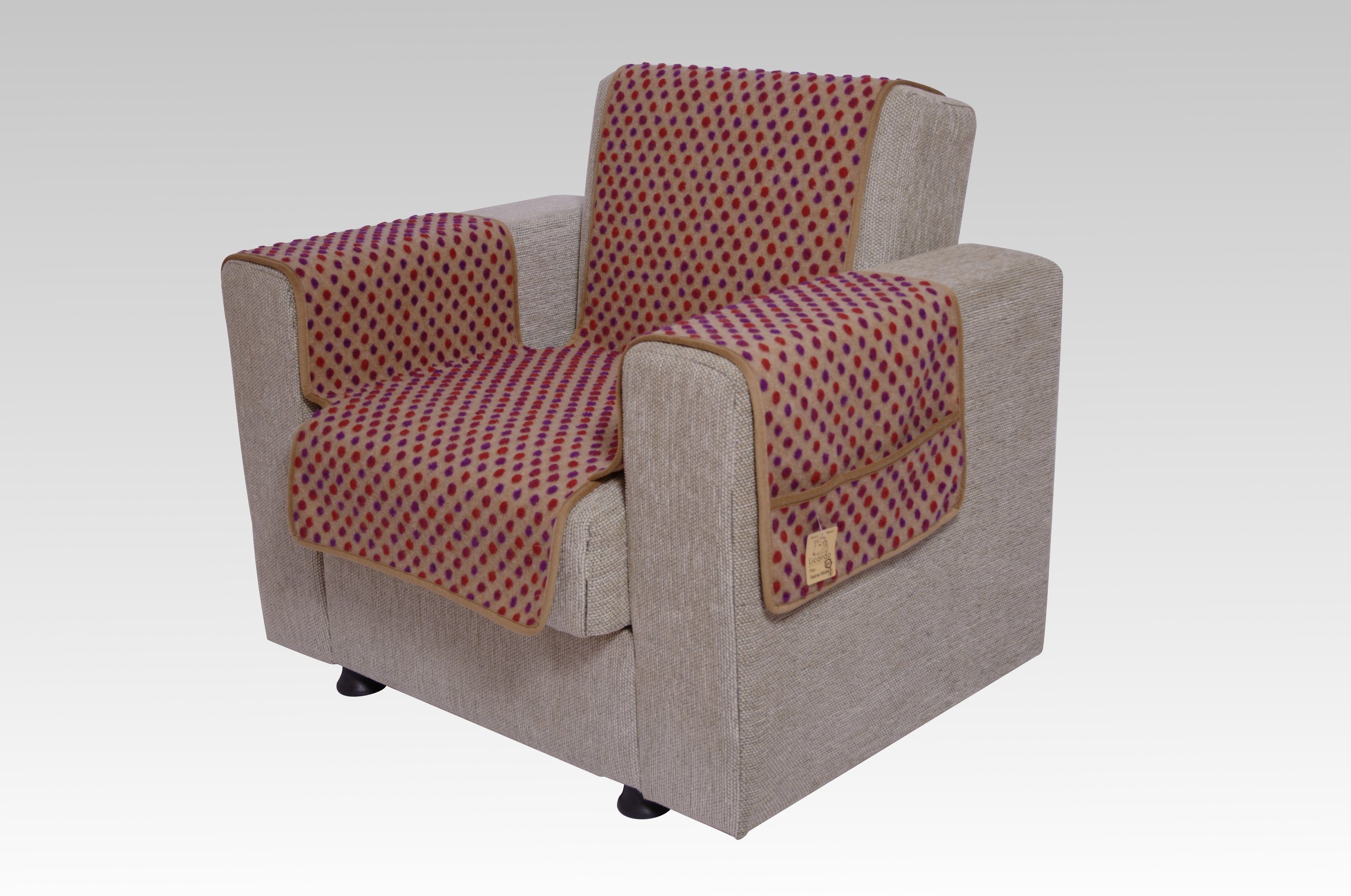 Hussen-Set Kombinierter Armlehnen- und Sesselschoner Wolle Noppen beige 150 cm x 50 cm + 2 mal 70 cm x 40 cm mit 2 Taschen