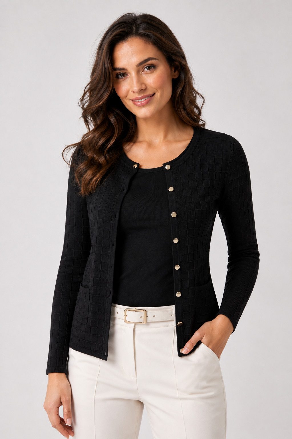 Passioni Cardigan Twinset im Schachbrettmuster