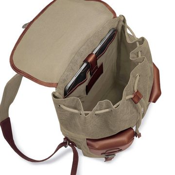 DRAKENSBERG Wanderrucksack »Henrietta« Khaki-Beige, unisex Cityrucksack aus Canvas und Leder im eleganten Vintage-Design