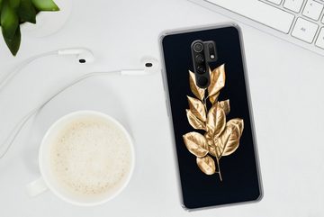 MuchoWow Handyhülle Pflanze - Blätter - Gold - Schwarz - Luxus, Phone Case, Handyhülle Xiaomi Redmi 9, Silikon, Schutzhülle