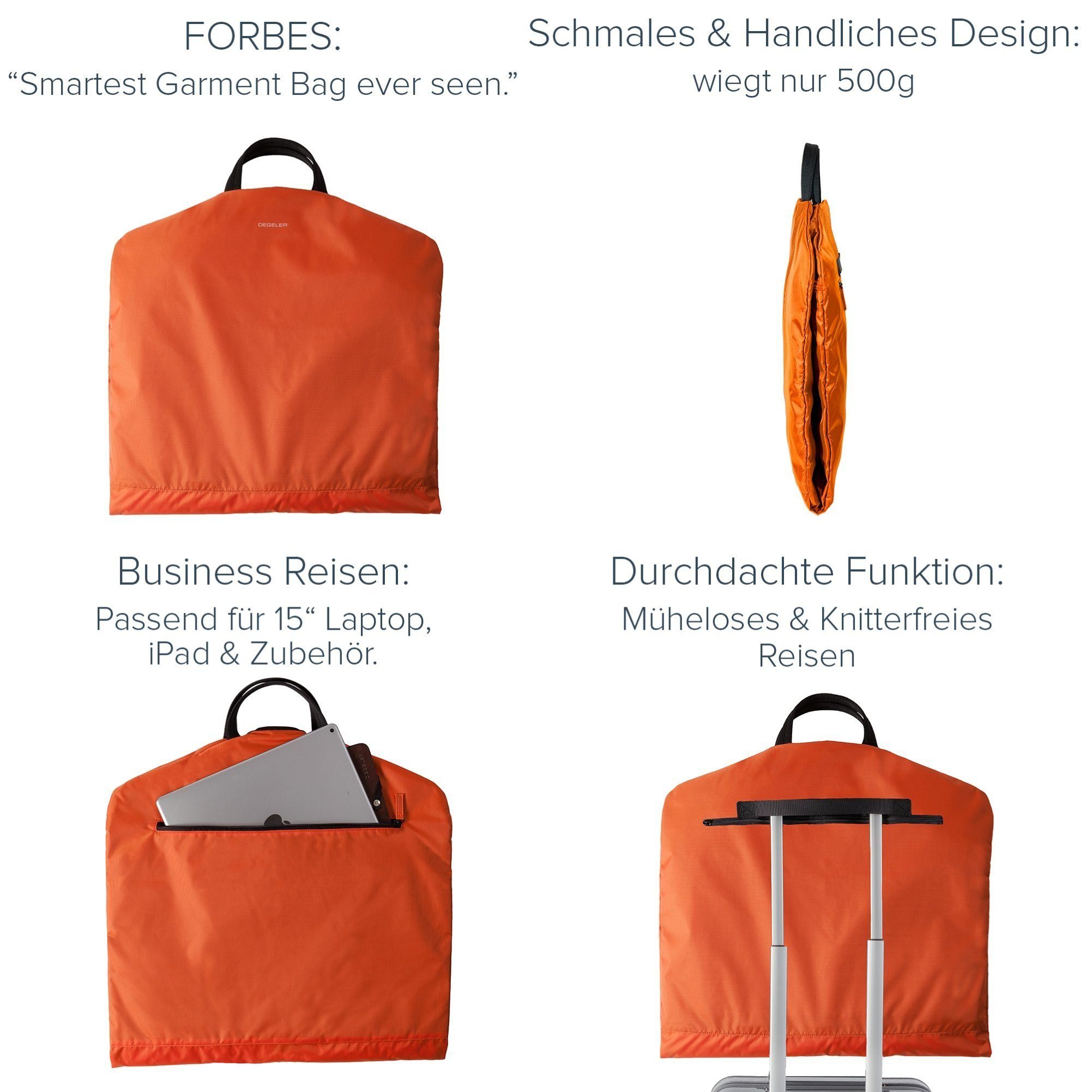 DEGELER Orange Farben Atmungsaktiv, Made 54 Reisetasche, cm) Wasserdicht, SkyHanger in Kleidersack (Anzugtasche, versch. 52 x Germany,