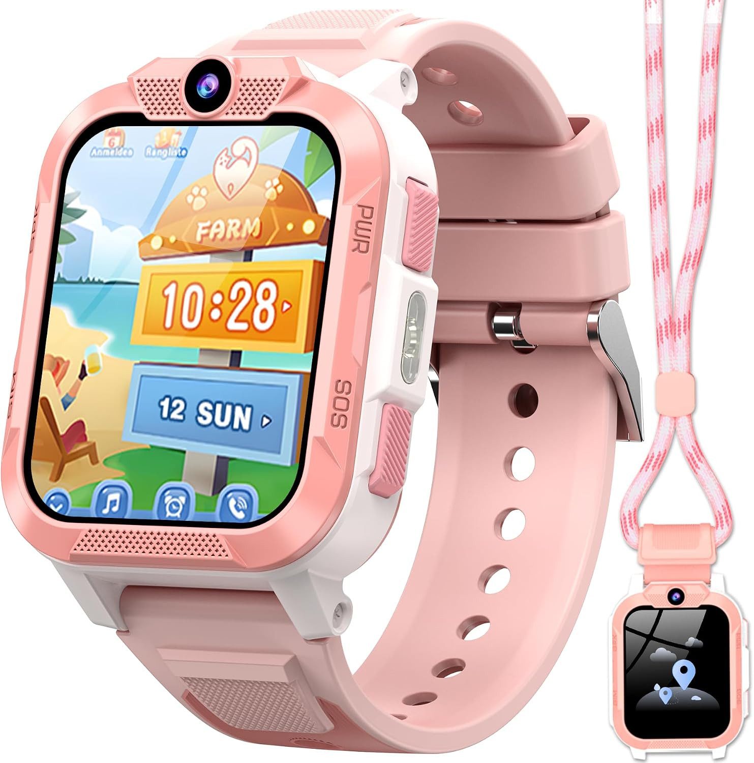 blackview Kinder-Smartwatch mit SIM-Kartensteckplatz,GPS + WiFi + LBS-Tracker,4G Smartwatch (1.85 Zoll, iOS&Android), 1-tlg., Magnetisches Ladekabel, Smartwatch-Gehäuse mit Nackenband, Taschenlampe, SOS Notruf, Schulmodus, Telefonanruf, Sprachchat, IP67