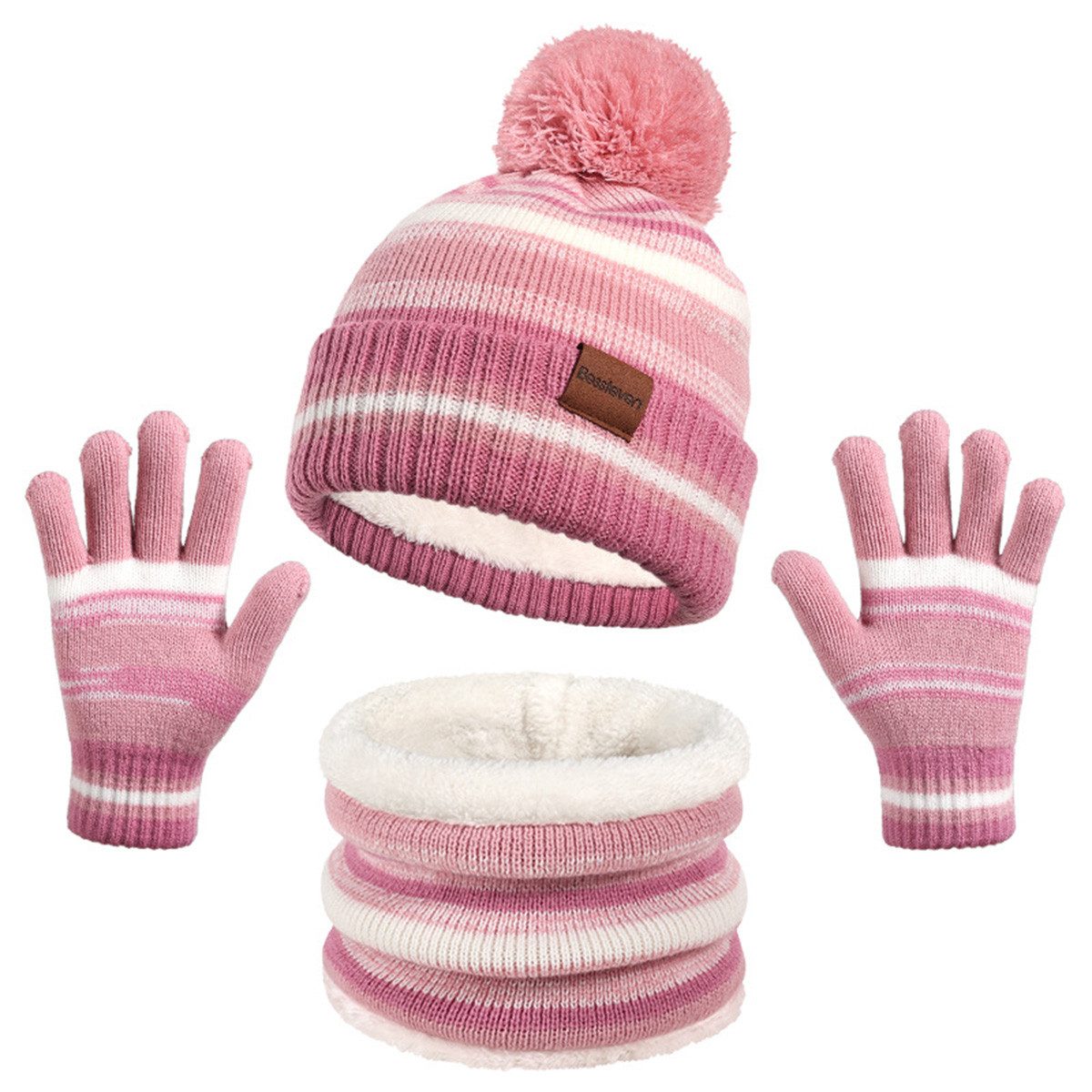 Autrucker Filzhut Kinder Unisex Strickmütze Winter Warme Schal Handschuhe Set Geeignet für Jungen und Mädchen im Alter von 4–10 Jahren