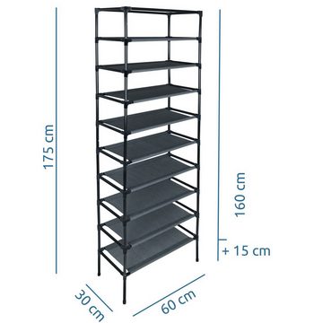 yourGEAR Schuhschrank yourGEAR Schuhschrank Grado - Stoffschrank 60 x 30 x 175 cm Schrank mit 9 Fächern für ca. 25 Paar Schuhe