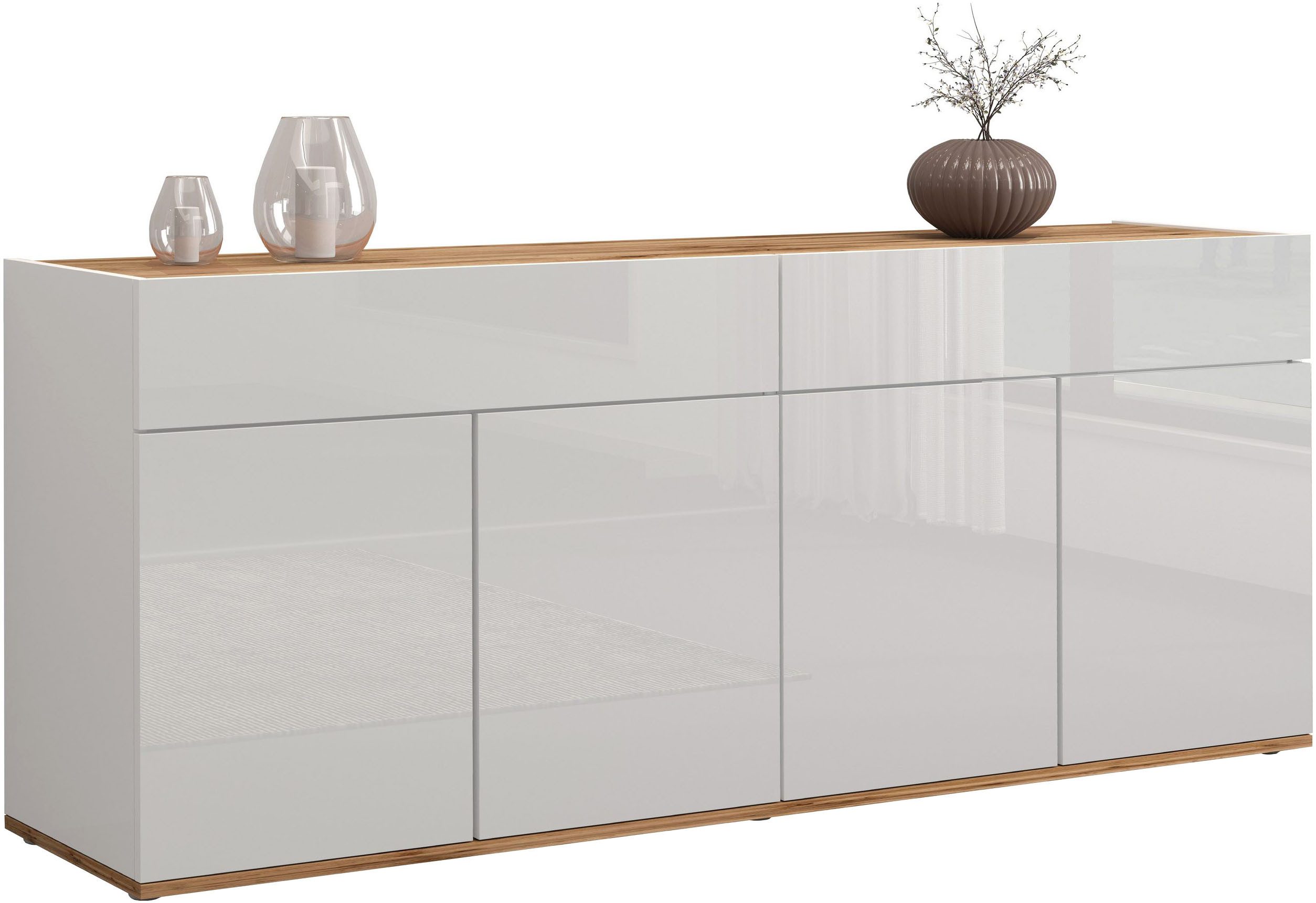 OTTO home Sideboard Garda Kommode, Schrank, 4 Türen mit Push-to-Open, Made in Italy, Hochglanzlackierte Fronten,2 Schubladen, grifflos Breite 160,1 cm