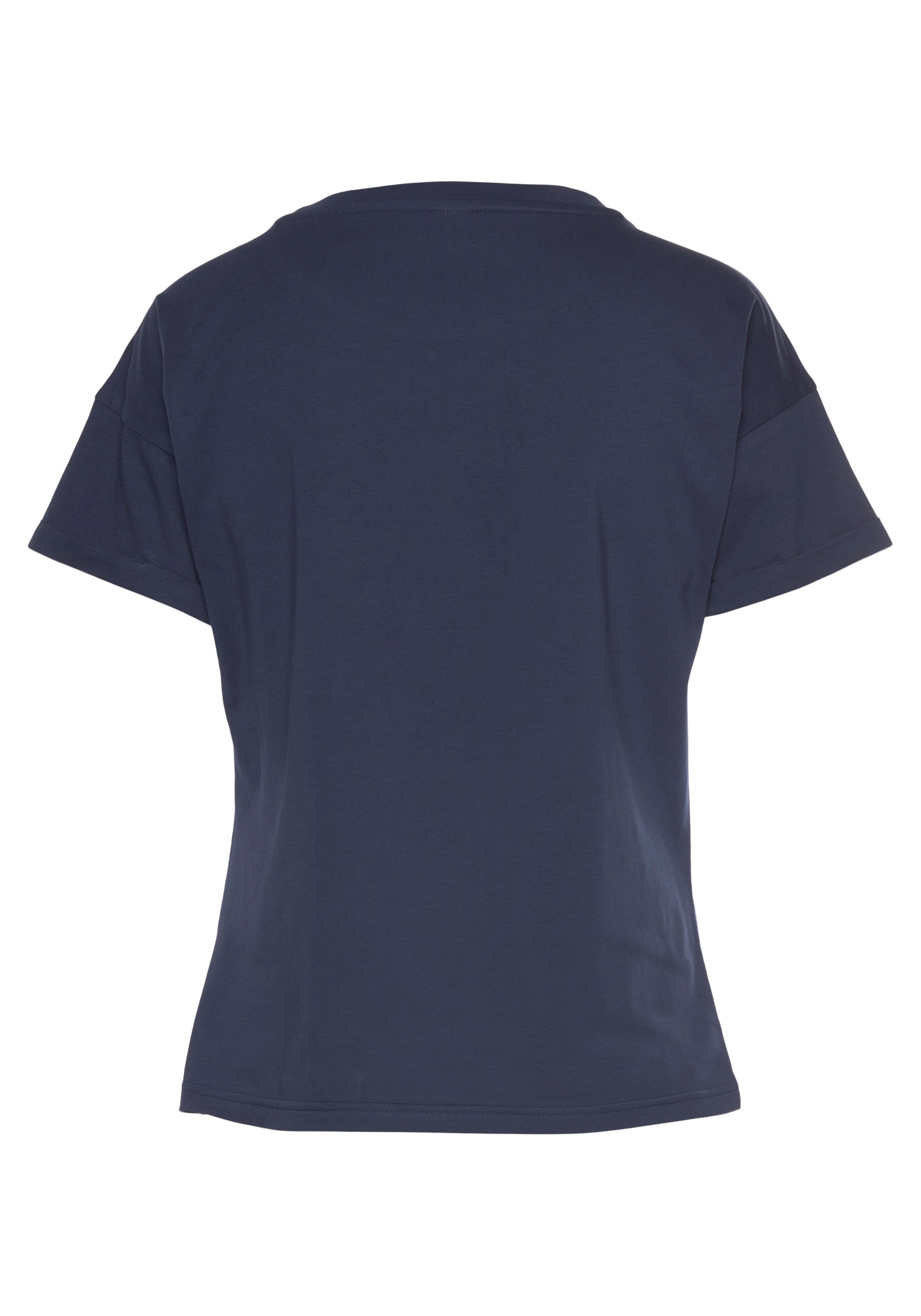 H.I.S T-Shirt mit Ärmelaufschlag Stil, im navy maritimen Loungewear