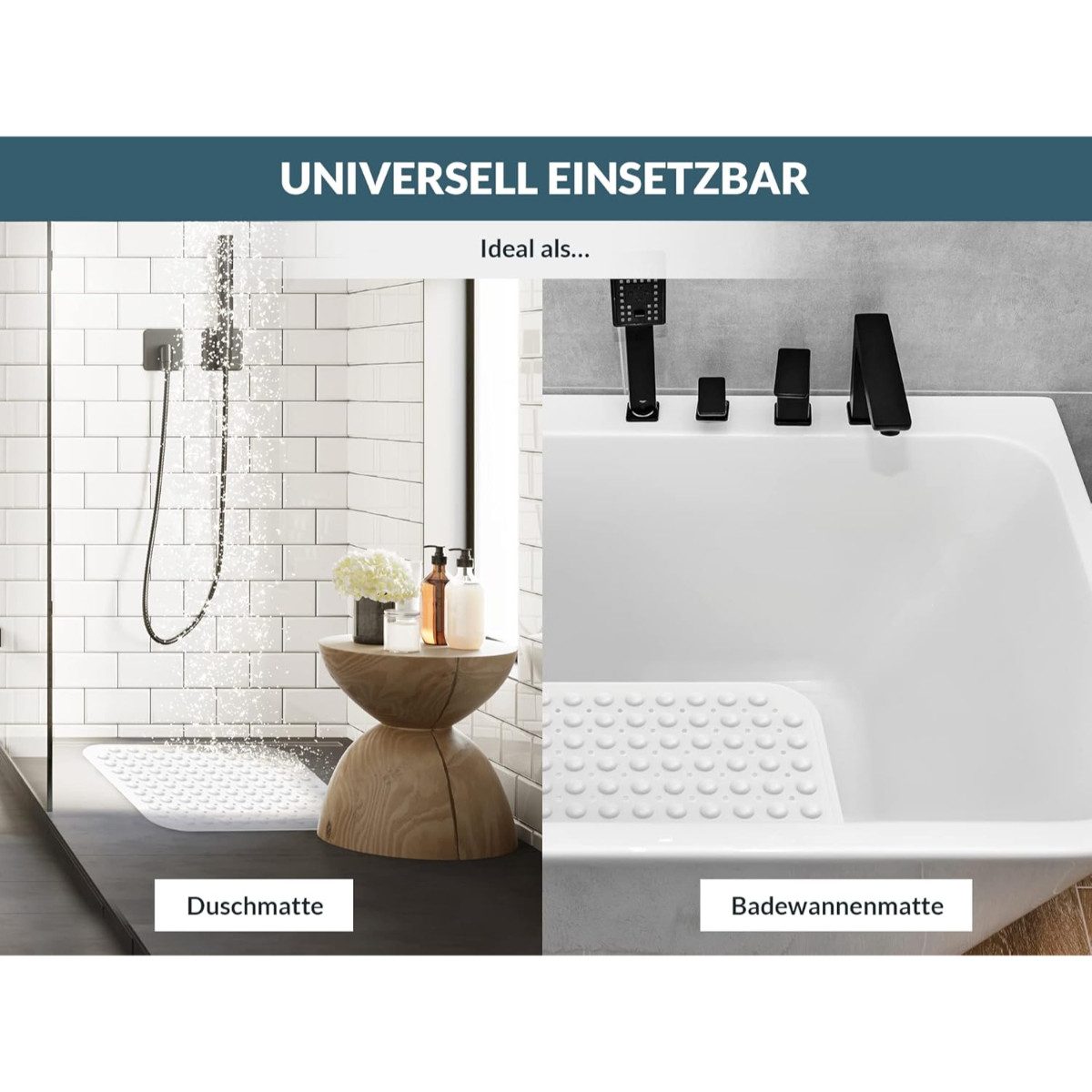 badegut Duschmatte rutschfest 53 x 53 cm mit Abflusssieb und Klebehaken – Bild 5 von 5
