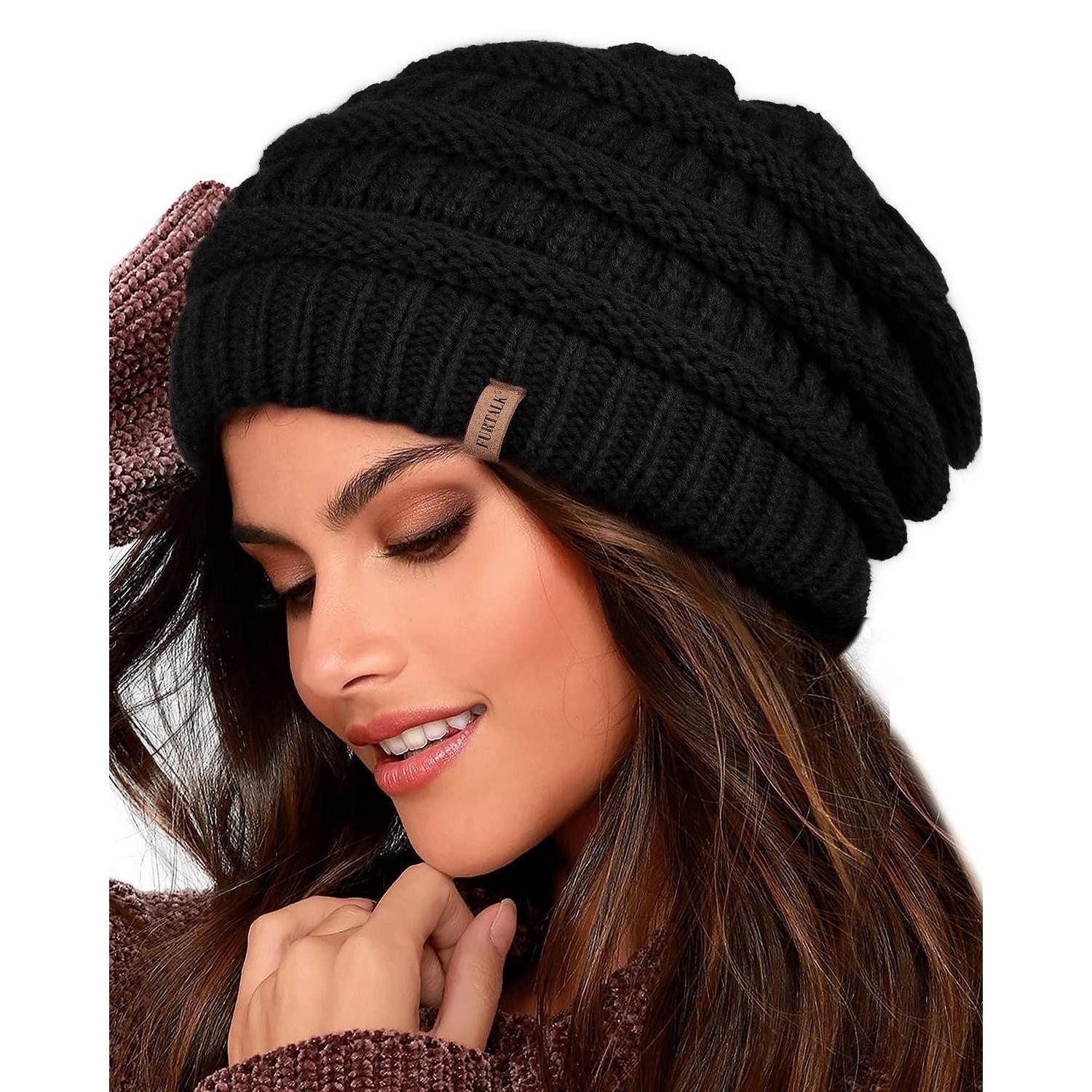 LuxusKollektion Beanie Beanie Mütze Warme Strickmütze Gefüttert Einheitsgröße Schwarz (1-St)