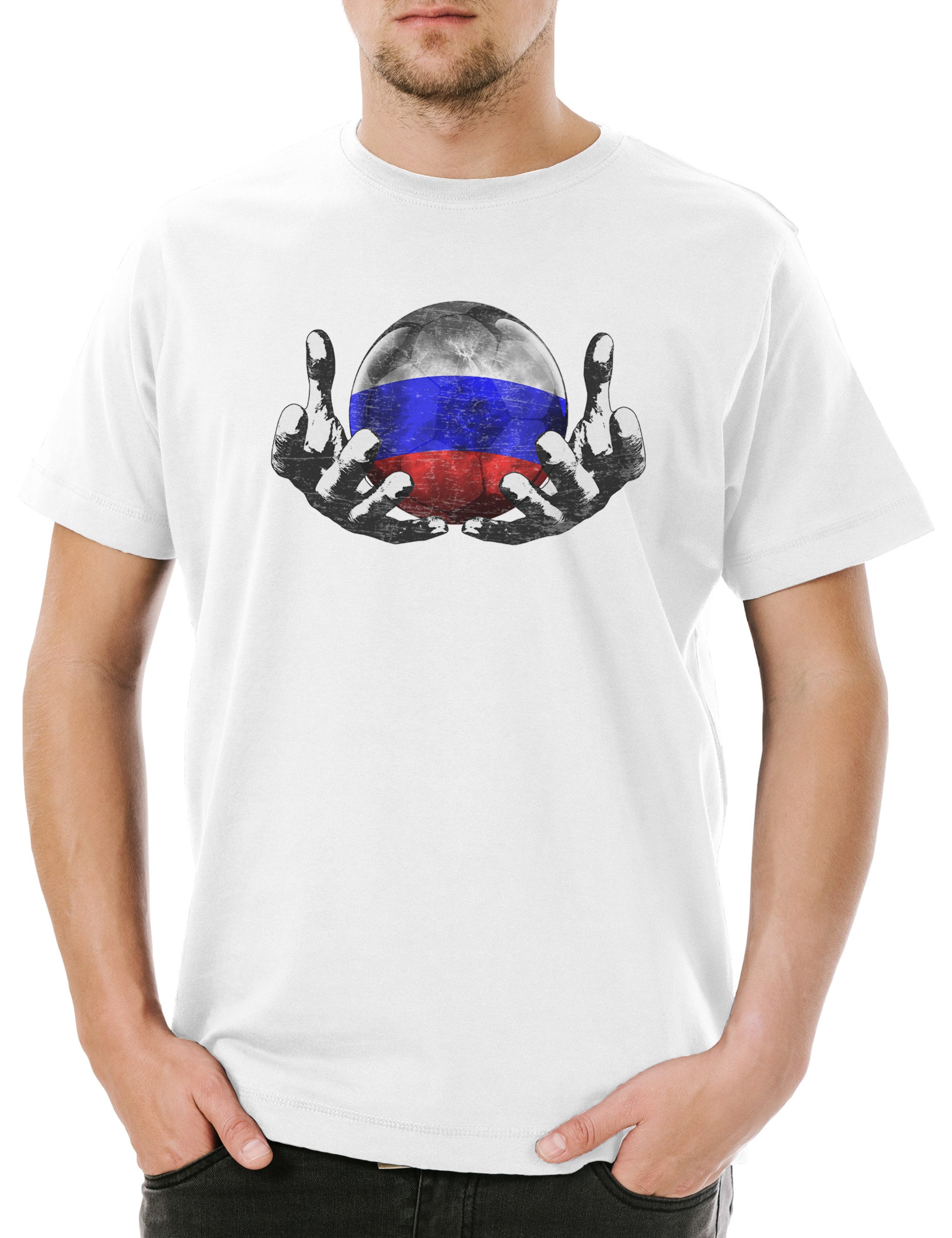 Print-Shirt Russia Football Magic Ball Herren T-Shirt Russland Russisch Fahne