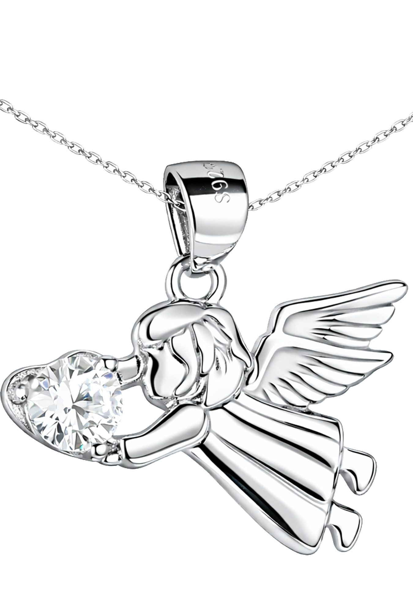 Kette mit Anhänger Mädchen Damen Kette Engel 925 Silber Geschenk Herz
