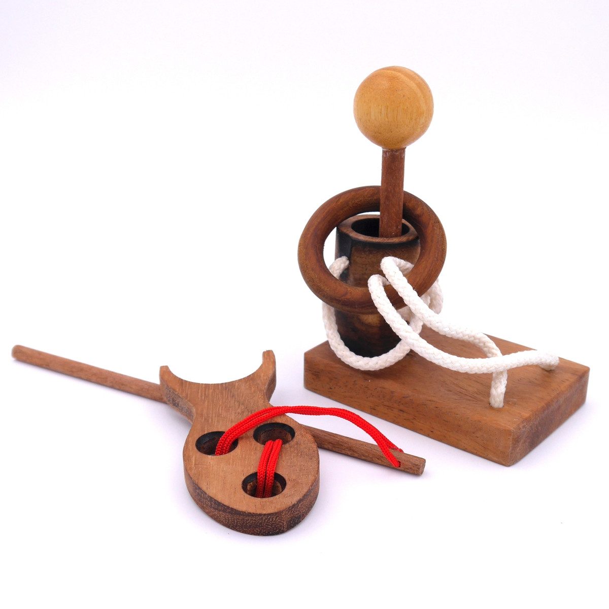 ROMBOL Denkspiele Spiel Seilpuzzle-Set mit unterschiedlichen, kniffligen Denkspielen, Knobelspiel, Holzspiel