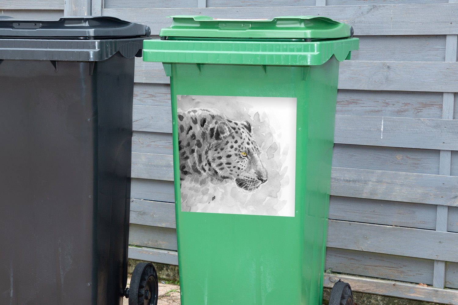 MuchoWow Wandsticker Leopard St), (1 Gelb Container, Aquarell - Sticker, - Mülleimer-aufkleber, Mülltonne, Abfalbehälter