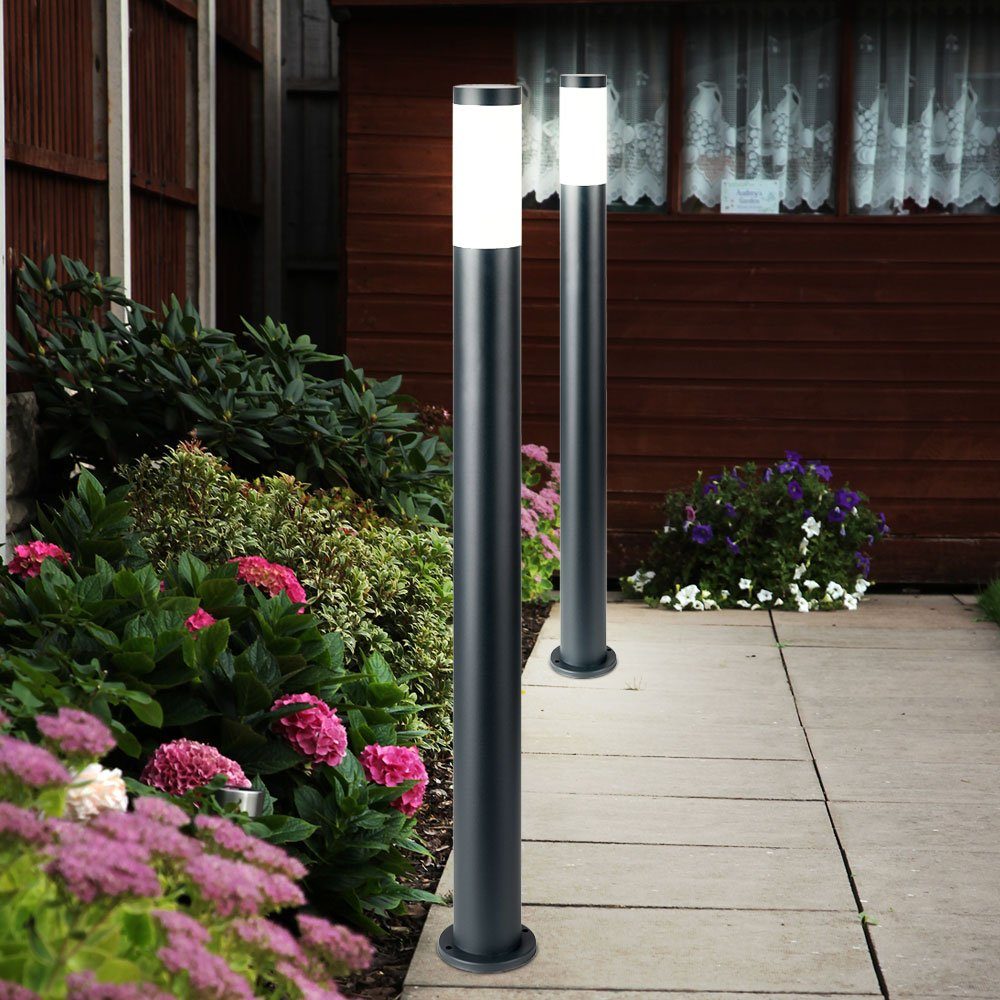LED AußenStehlampe, 2x Außen Steh Lampen Edelstahl Säulen