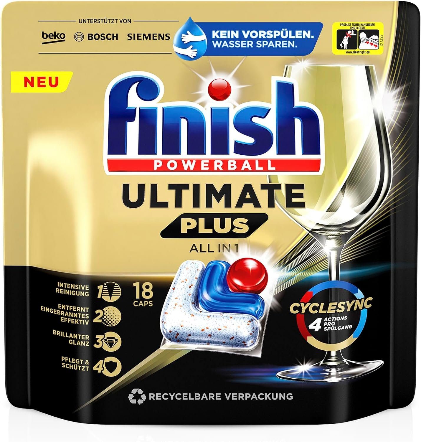 FINISH Finish Ultimate Plus All in 1 Spülmaschinen Caps, 18 Caps Spülmaschinentabs