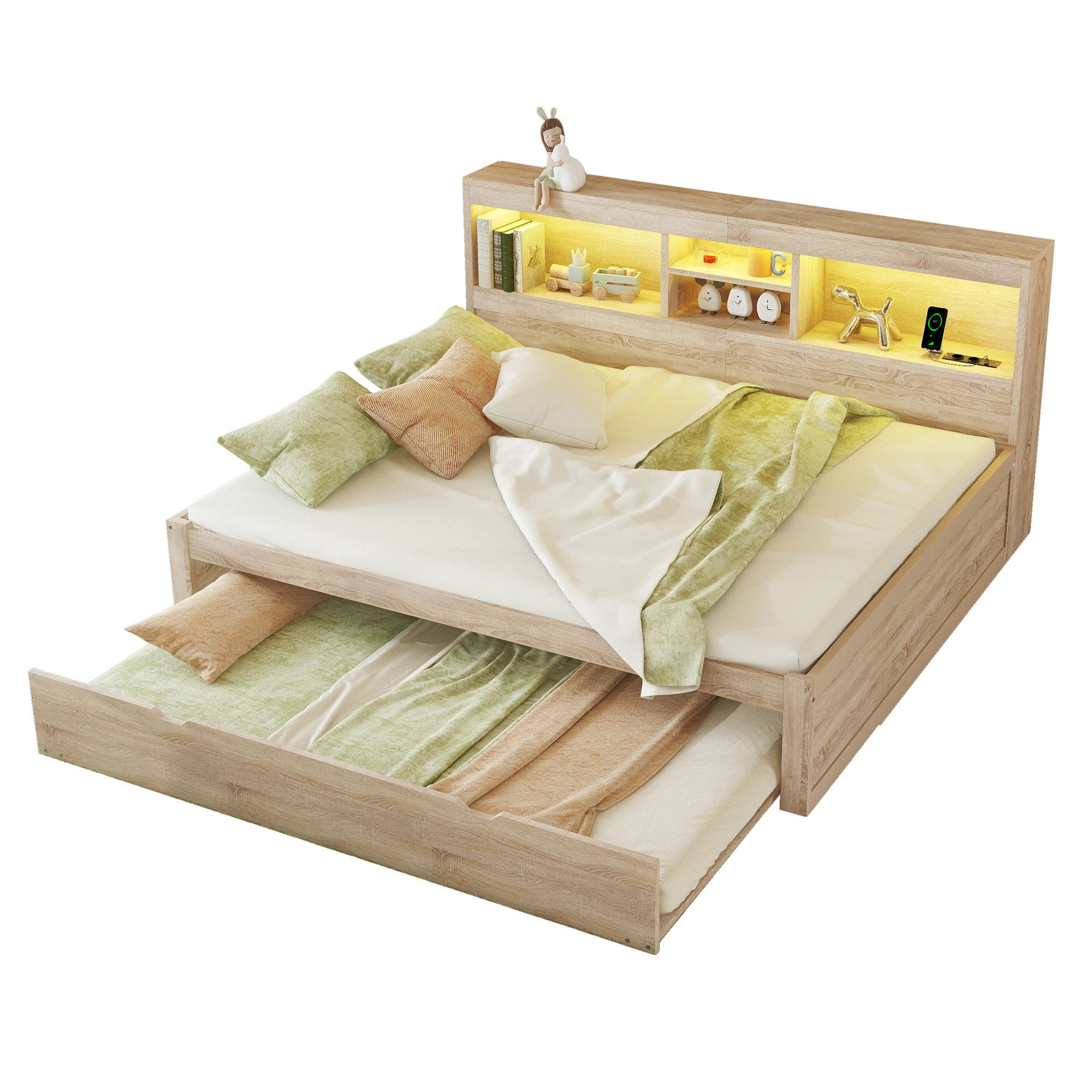 HAUSS SPOLE Schlafsofa 140x200 mit Beleuchtung, Staufach, Ausziehbares Bett günstig online kaufen