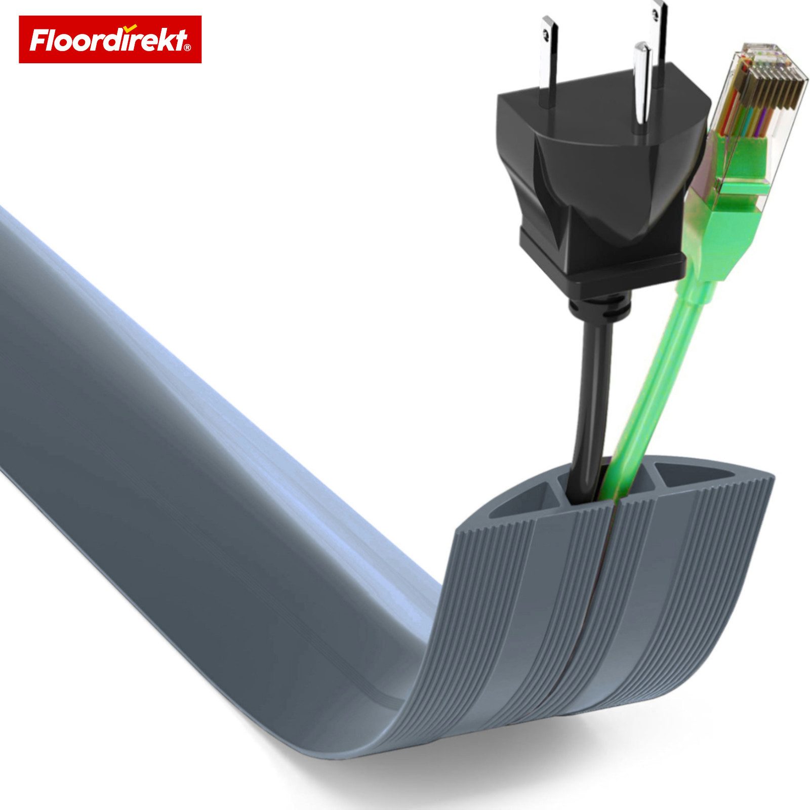 Floordirekt Kabelkanal Boden Cable Guard rutschfester Stolperschutz Kabelschutz zuschneidbar (1,8 m, 4,5 m, 9 m, 30 m, 2 Kabel bis 8 mm Ø (Kammer: 18 × 8 mm), Rutschfeste Oberfläche