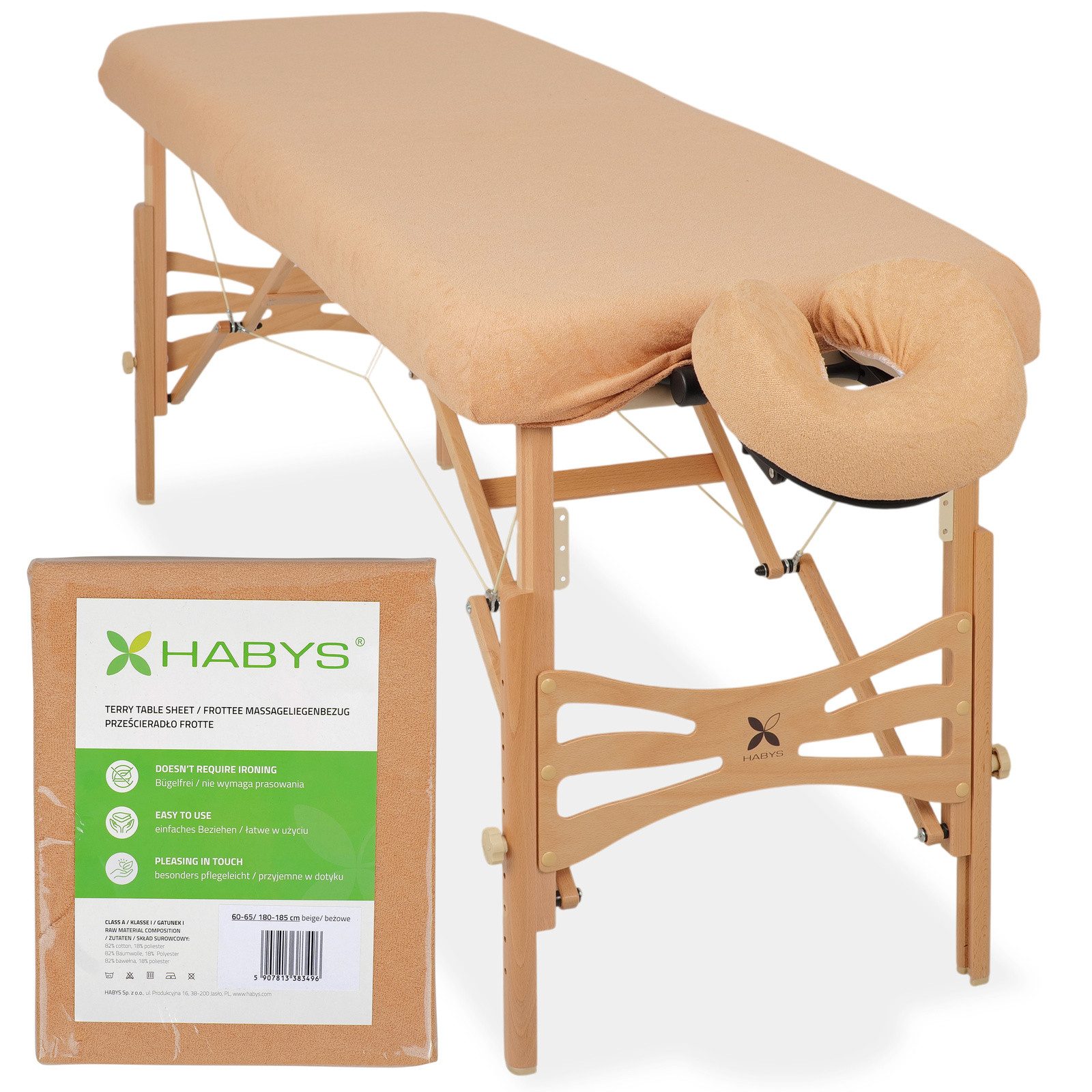 Habys Massageliege Set, Frottee Bezug für Massageliegen 60-65/180-185 + die Kopfstütze