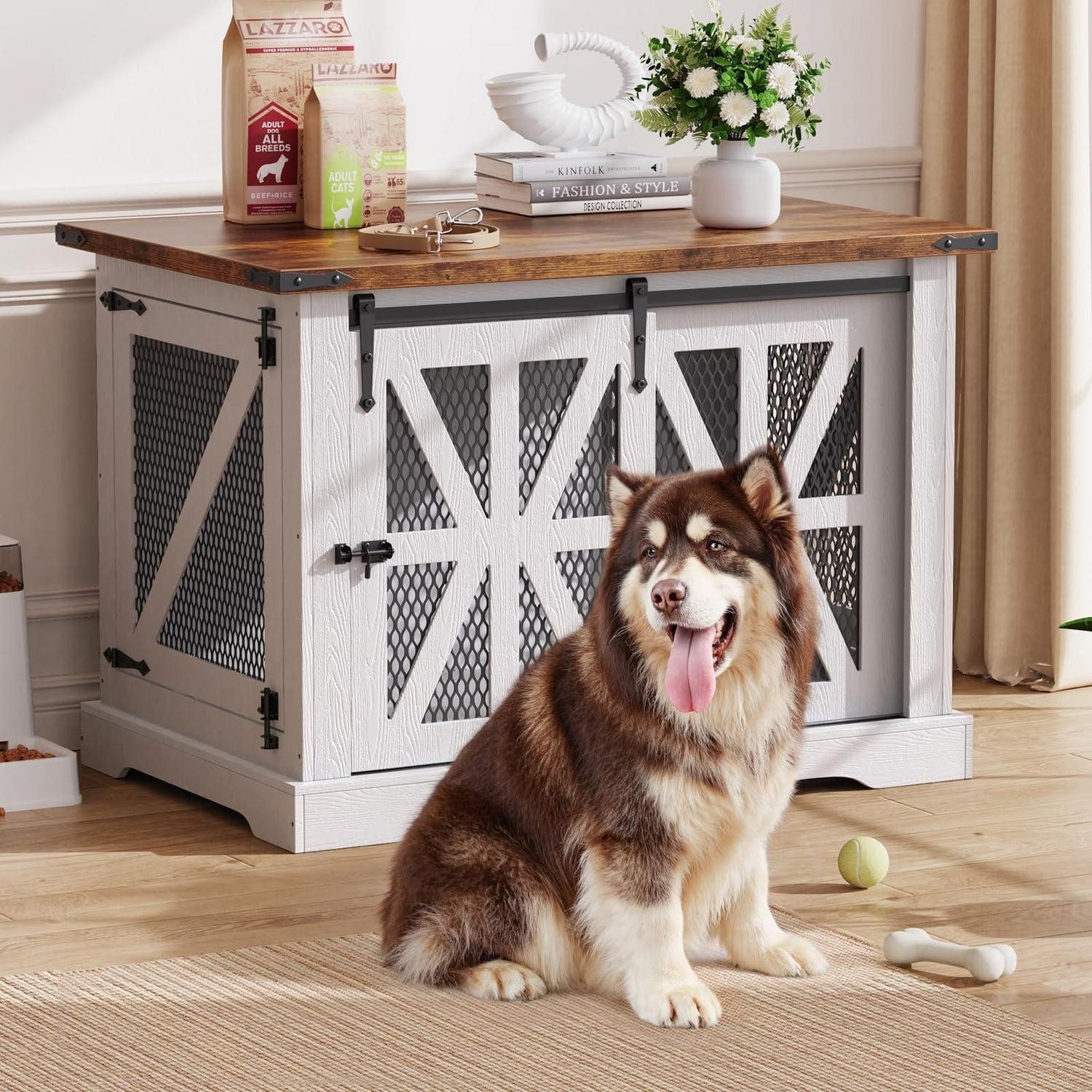 LuxusKollektion Hundehütte Hundekäfig Holz Weiß 110cm 3-Tür Schiebetür