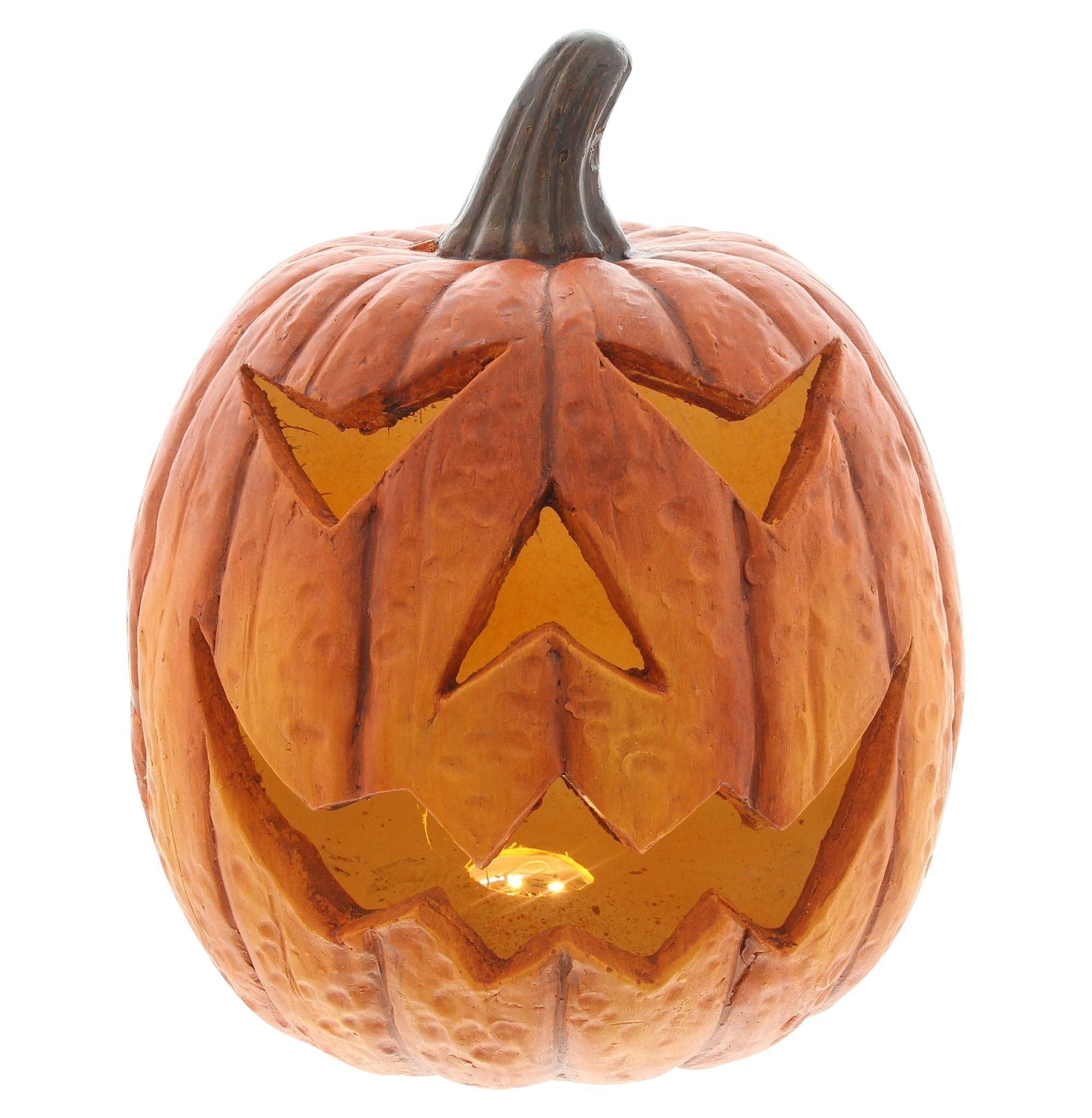 Dekoleidenschaft LED-Dekofigur "Spooky" LED Kürbis orange, Herbstdeko, Halloween Deko, Dekokürbis, Leuchtkürbis 33 cm hoch, Leuchtdeko aus Polyresin, Kürbisdeko