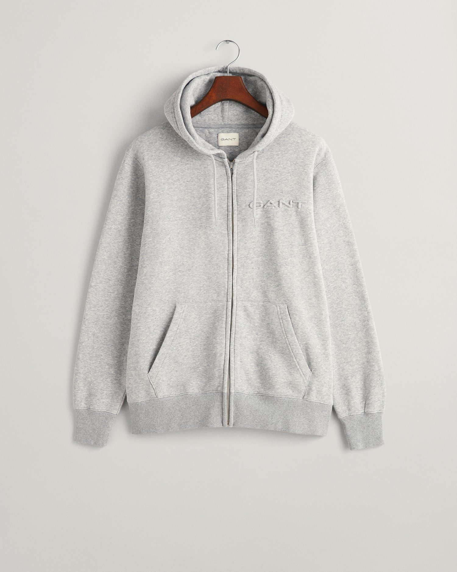 Gant Sweatshirt EMBOSSED FULL ZIP HOODIE GREY MELANGE