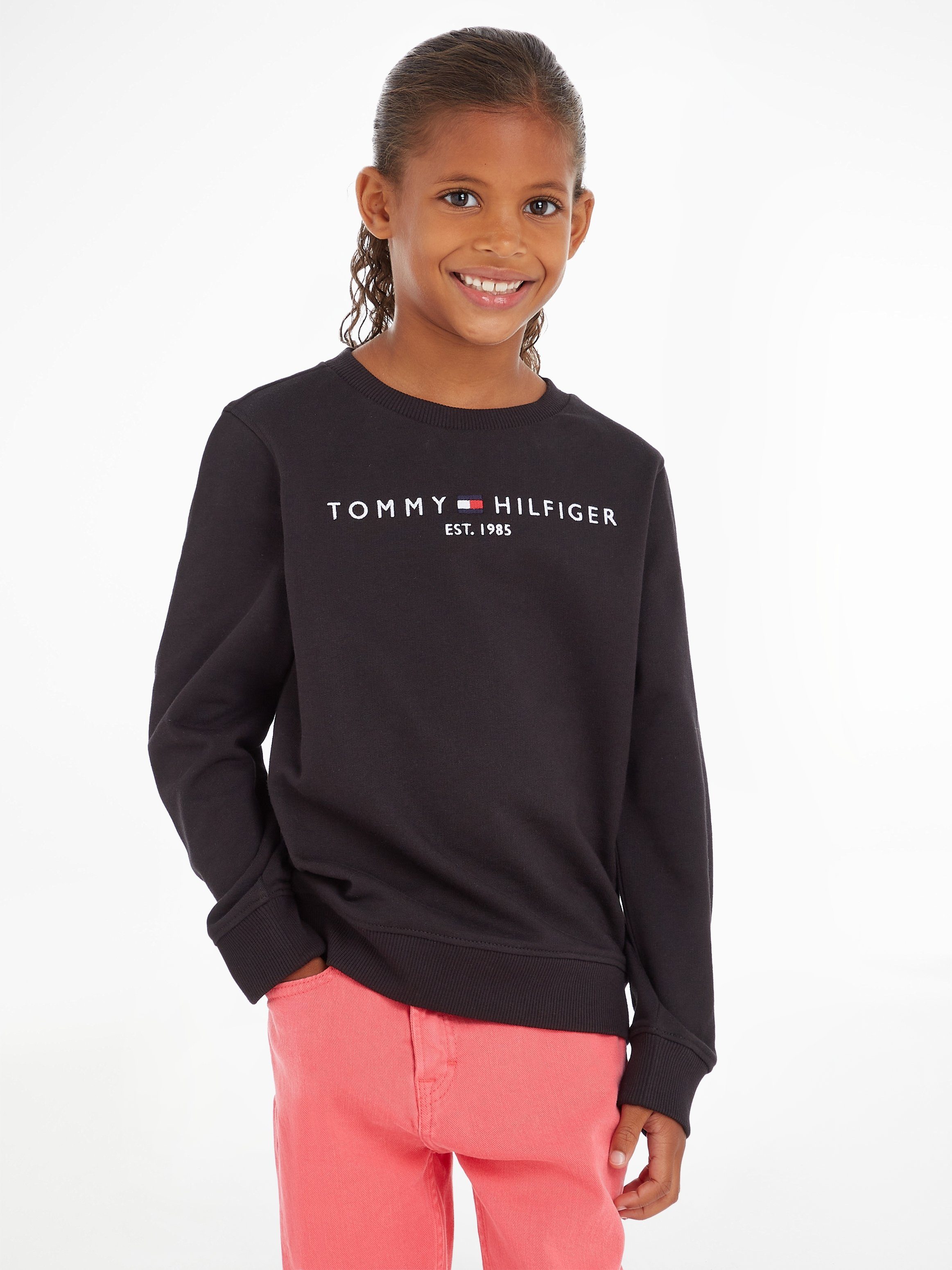 ESSENTIAL Hilfiger Mädchen, und Rippbündchen mit Tommy SWEATSHIRT Sweatshirt für Jungen weichen Säume