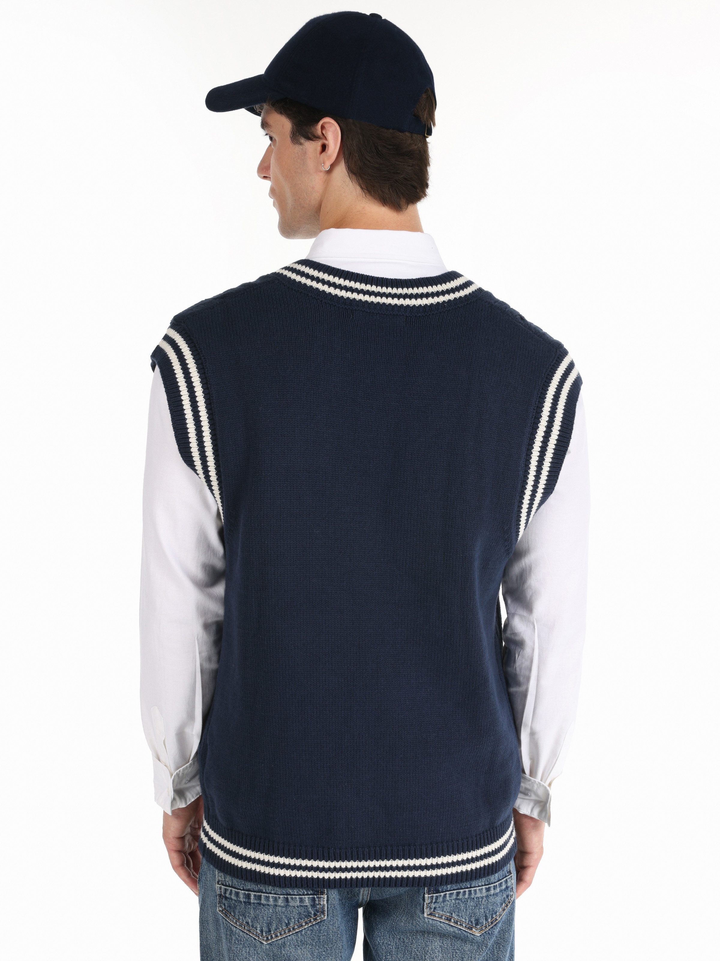Colins Streifenpullover Colins Regular Fit V-Ausschnitt Jacquard Herrenpullover