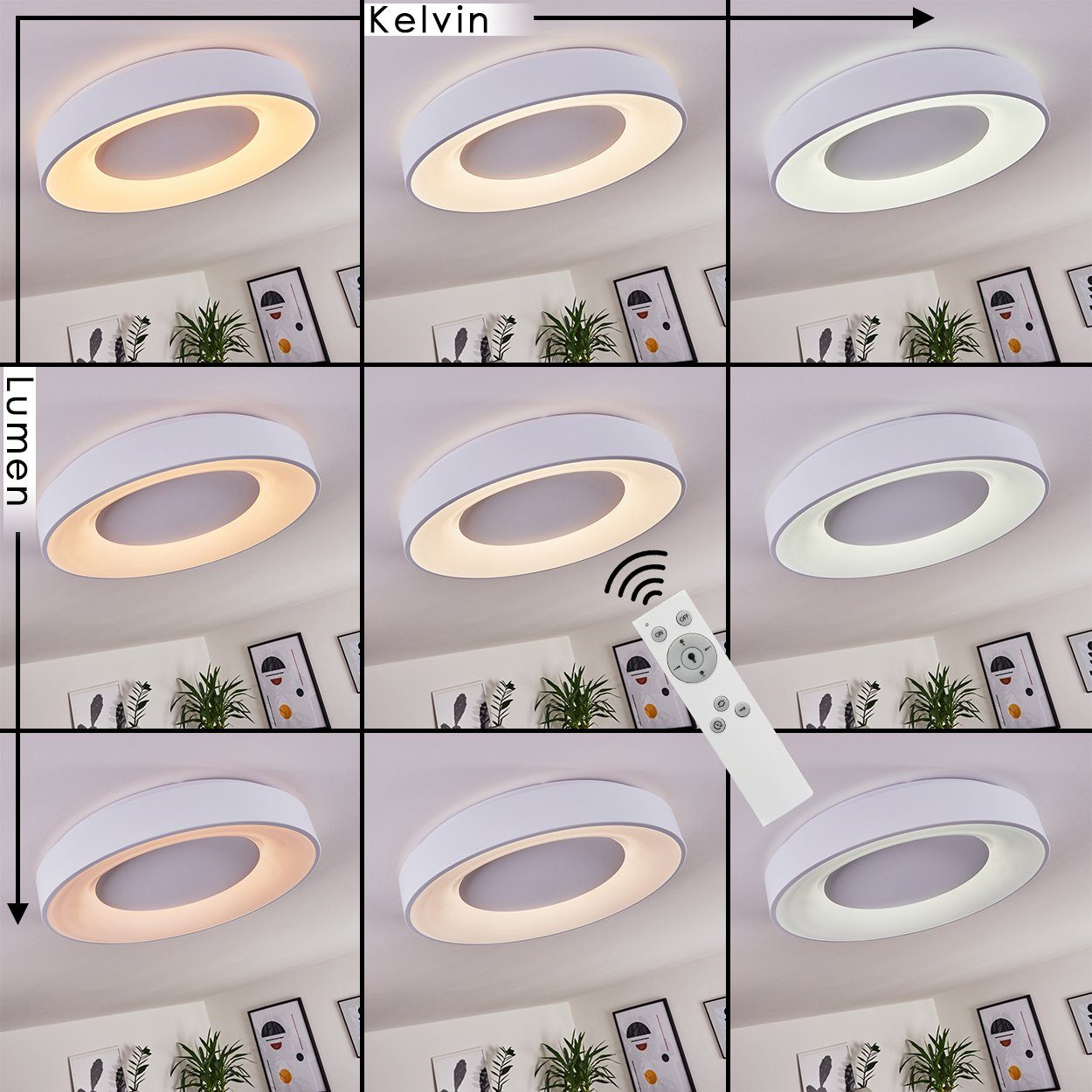 Zimmerlampe Lumen, Kelvin, »Terni« 2700-5000 Deckenleuchte in dimmbare veränderbar hofstein Deckenlampe Fernbedienung,1800 mit runde aus weiß, CCT Kunststoff