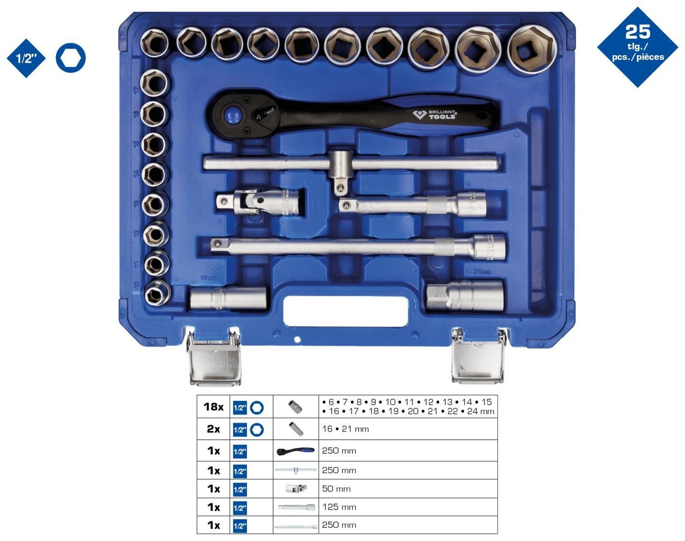 Thumbnail - Brilliant Tools Steckschlüssel 1/2" Steckschlüssel-Satz, 25-tlg