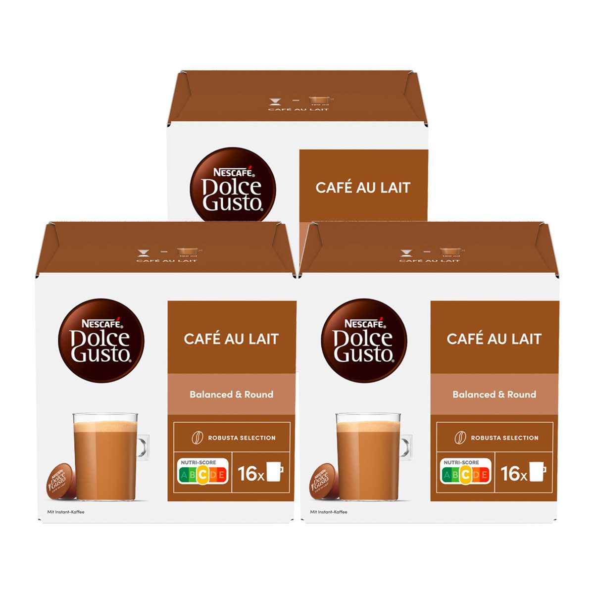 NESCAFE Kaffee, Nescafe Dolce Gusto Cafe Au Lait 3x16 Pods Kaffeegenuss 3er Pack